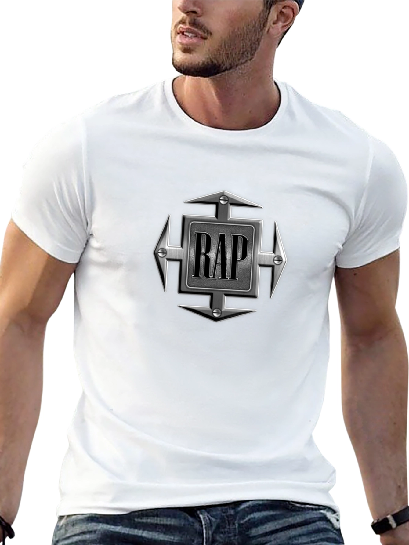 Camiseta Negra Hombre Diseño RAP Metálico