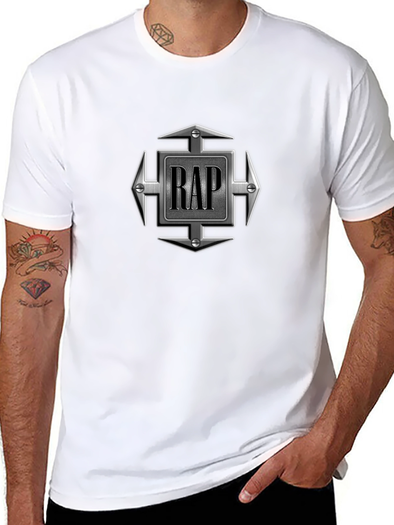 Camiseta Negra Hombre Diseño RAP Metálico