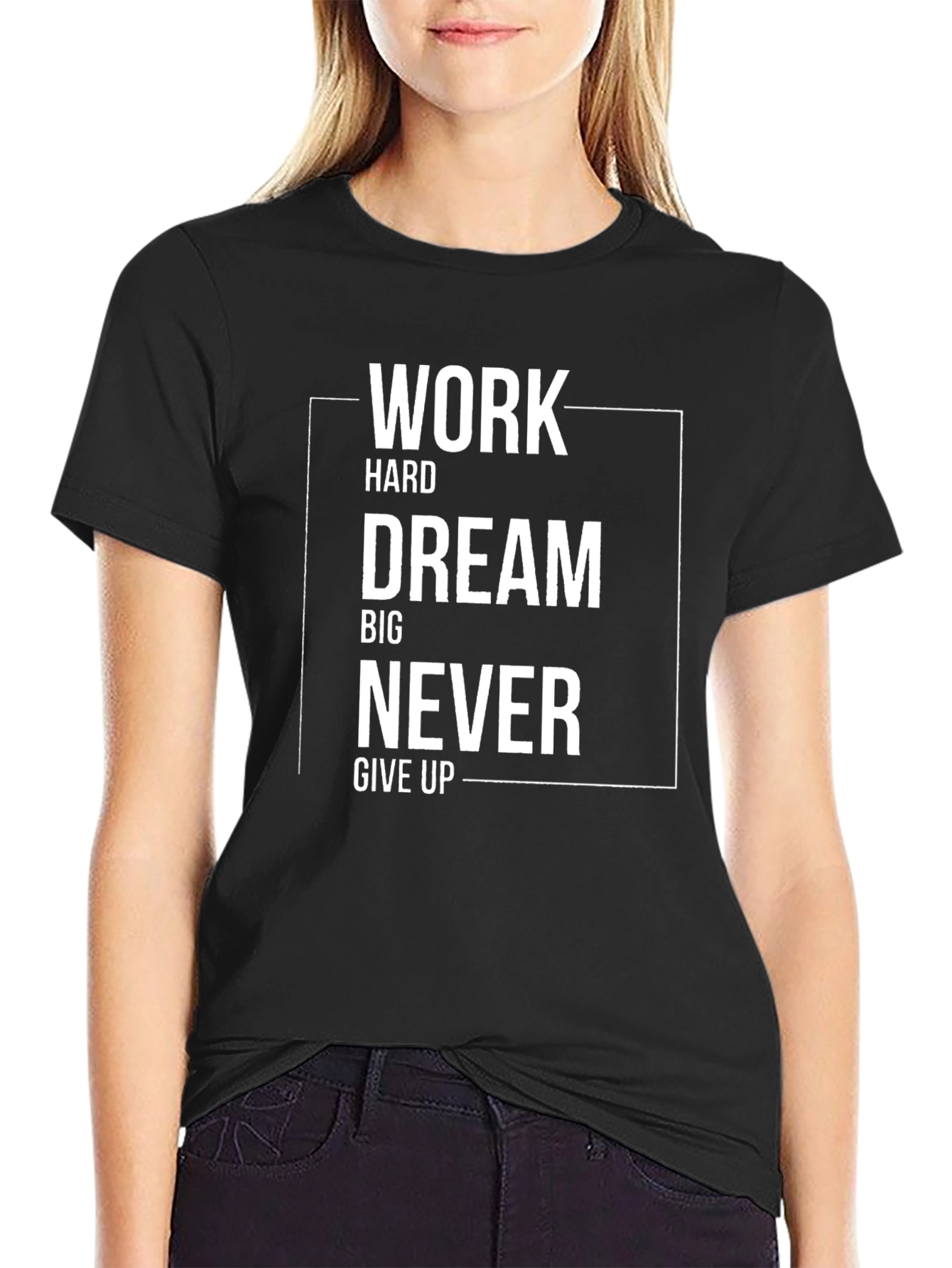 Camiseta Negra Motivacional: Trabaja Sueña Nunca Te Rindas