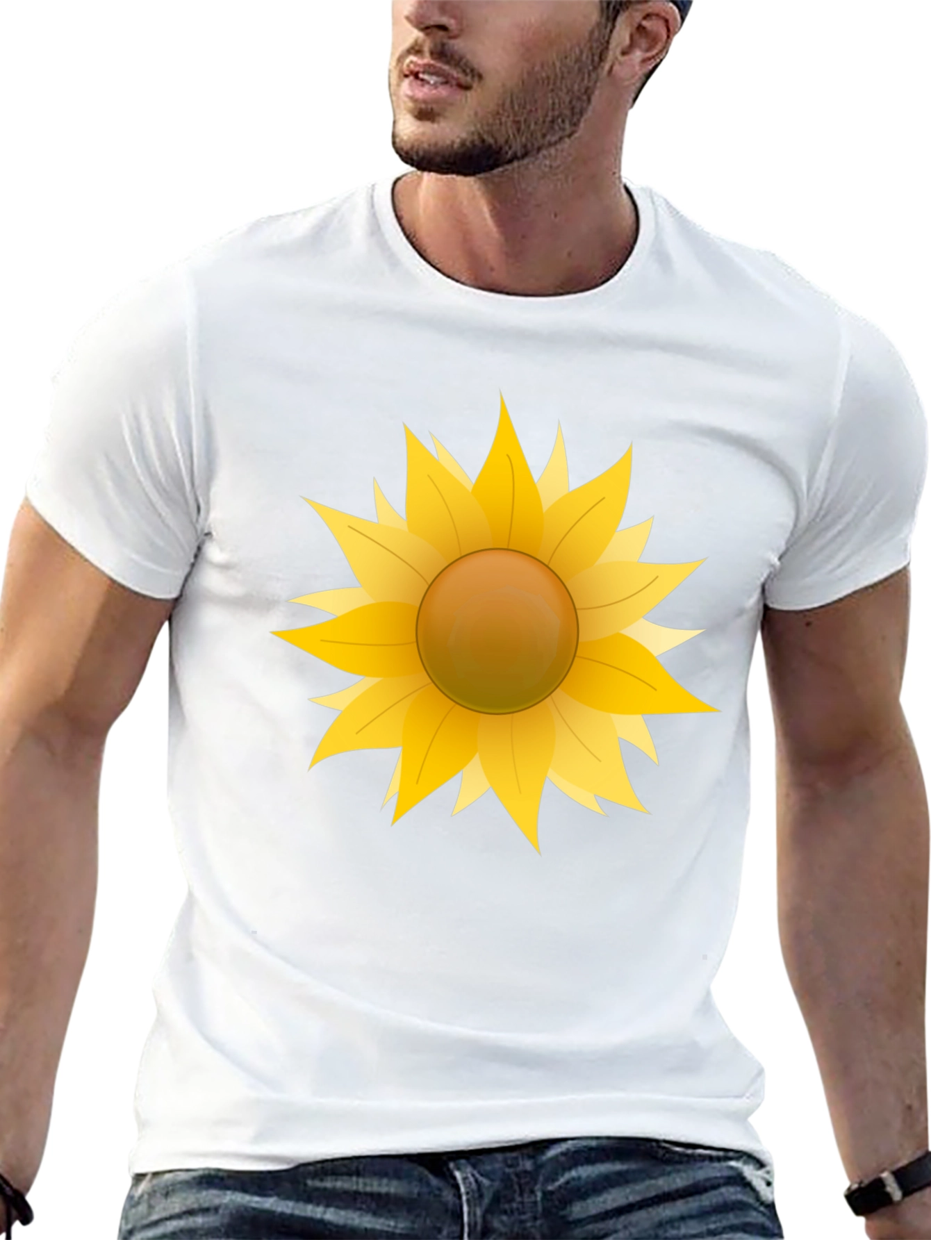 Camiseta Negra con Girasol Gráfico
