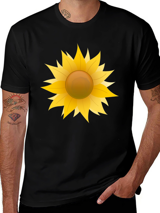 Camiseta Negra con Girasol Gráfico