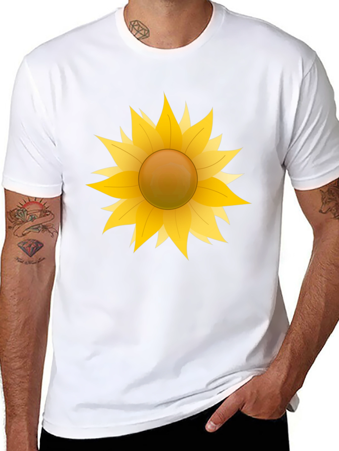Camiseta Negra con Girasol Gráfico