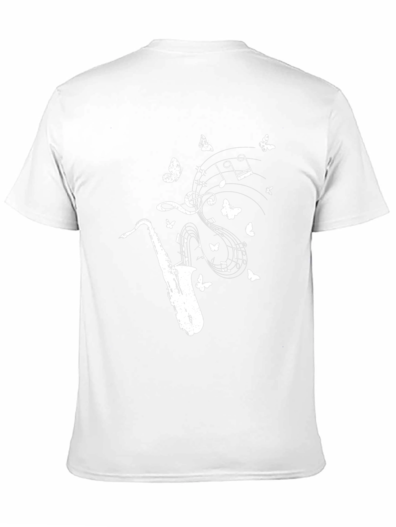 Camiseta Negra Saxofón Notas Musicales Mariposas Hombre
