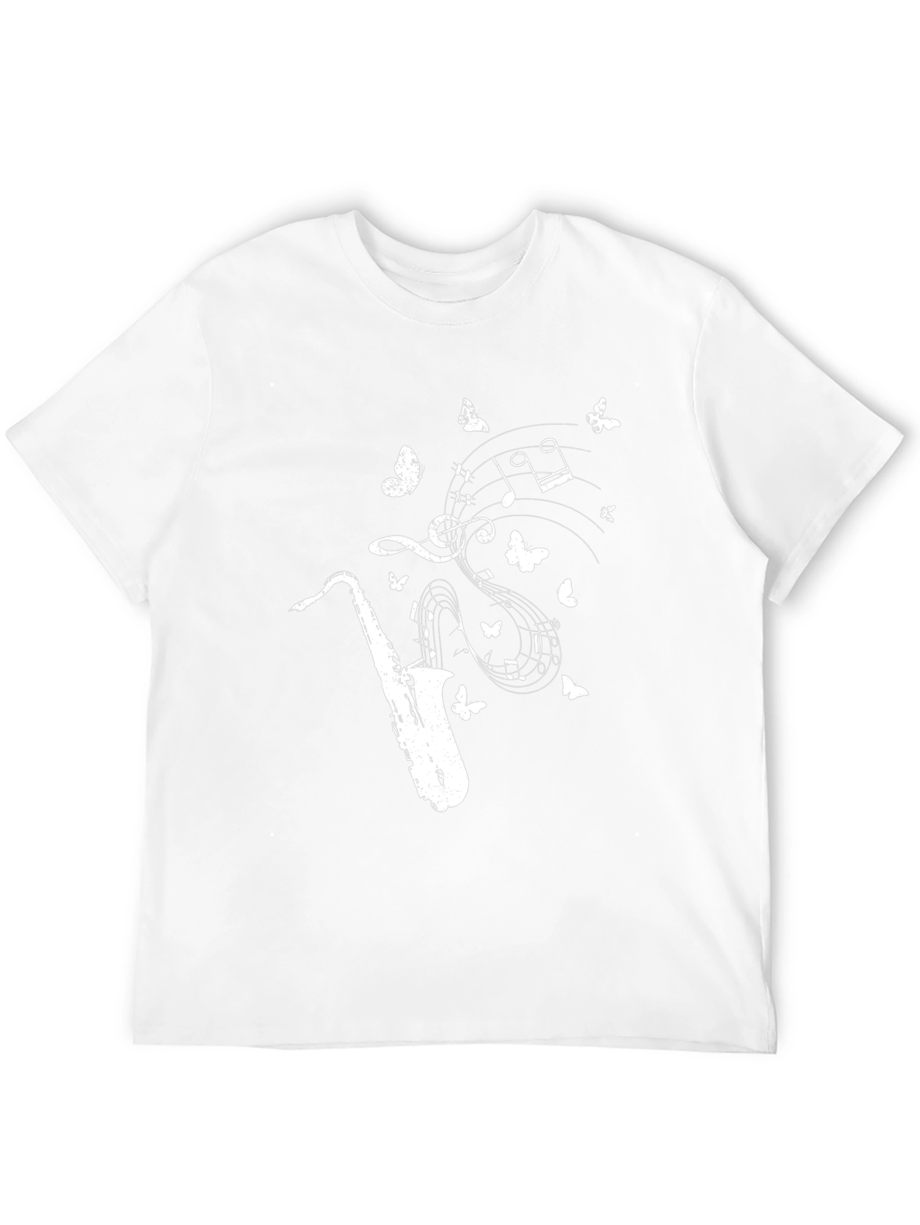 Camiseta Negra Saxofón Notas Musicales Mariposas Hombre
