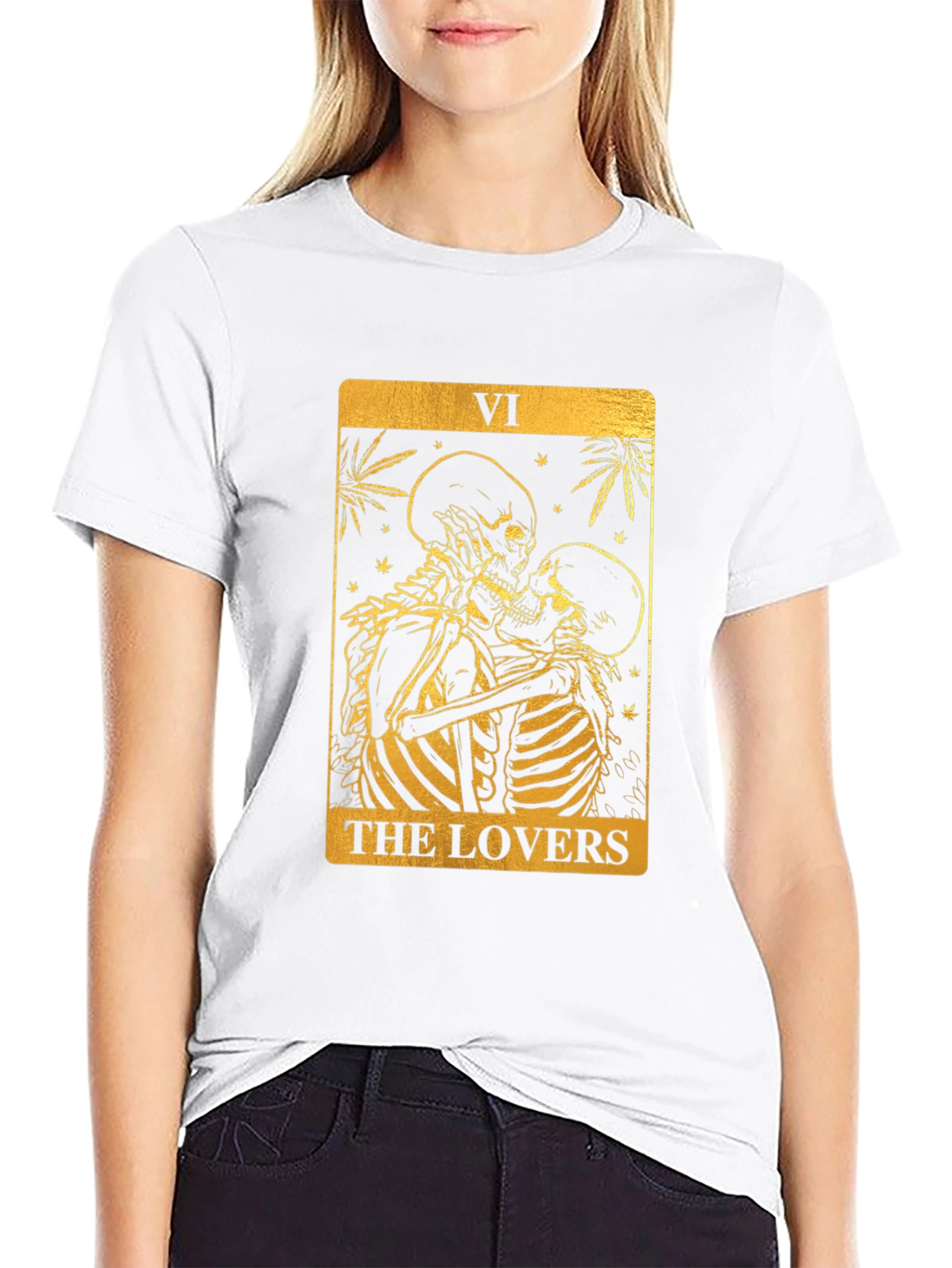 Camiseta Negra con Diseño Los Amantes Tarot