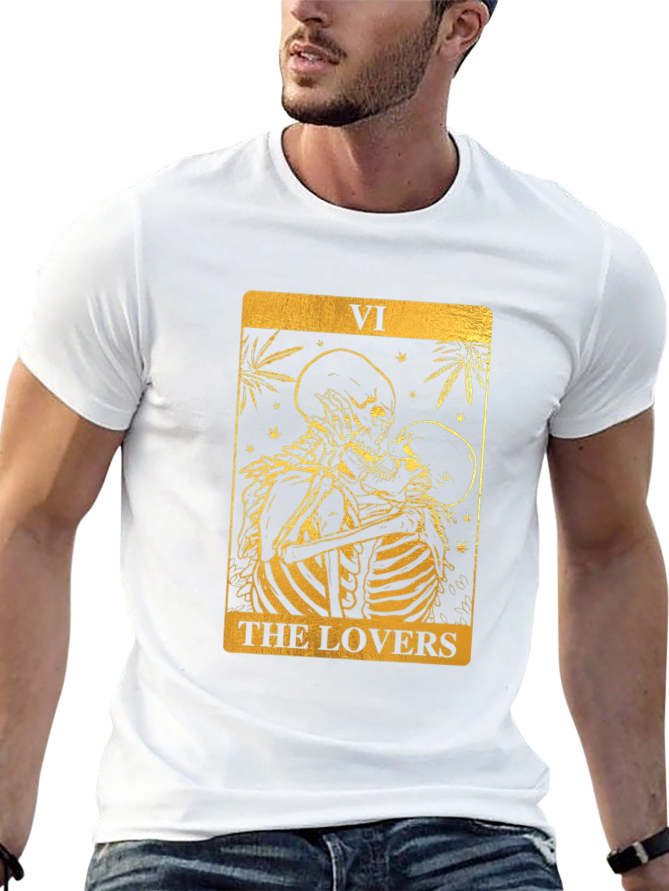 Camiseta Negra con Diseño Los Amantes Tarot