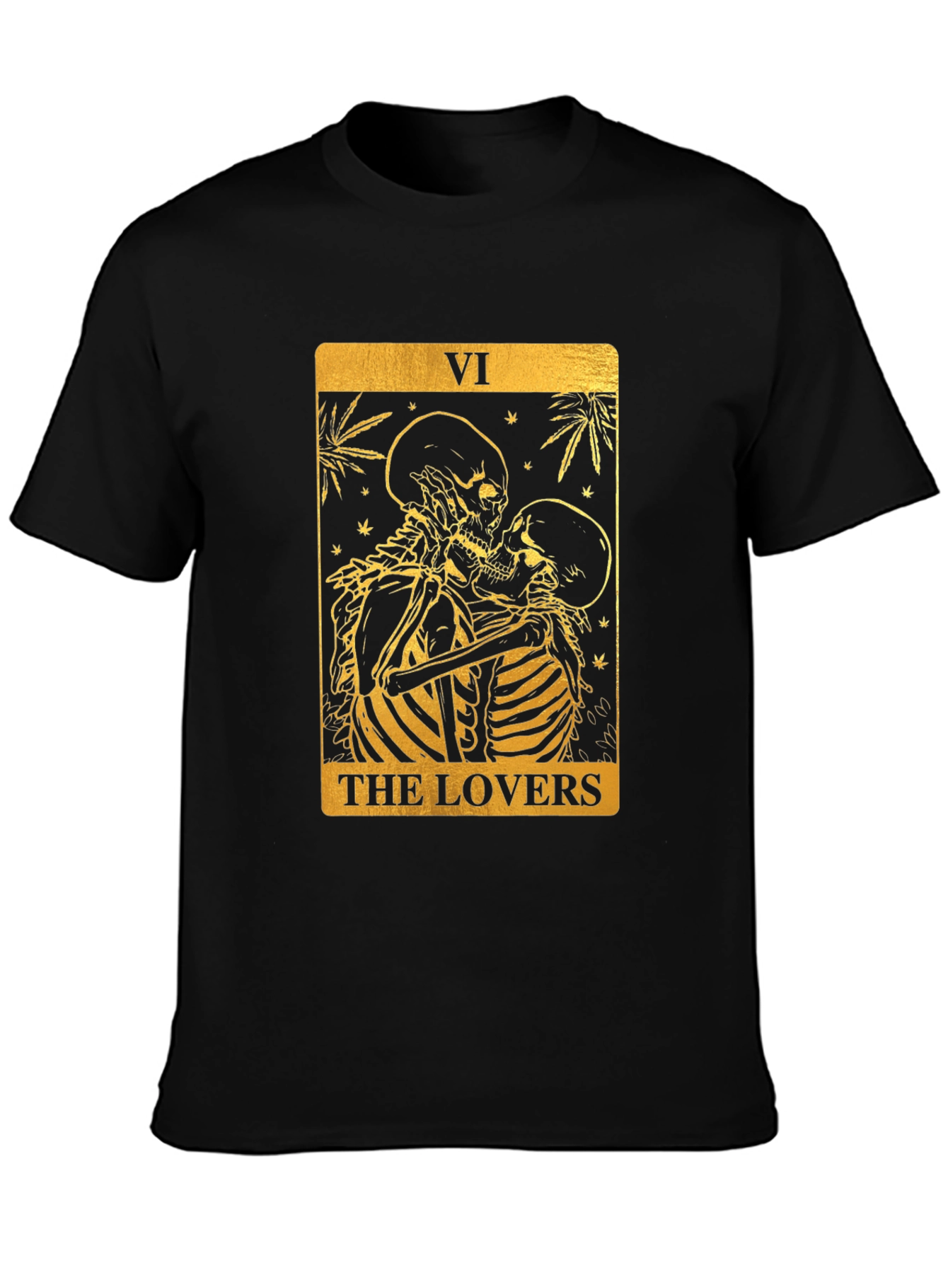 Camiseta Negra con Diseño Los Amantes Tarot
