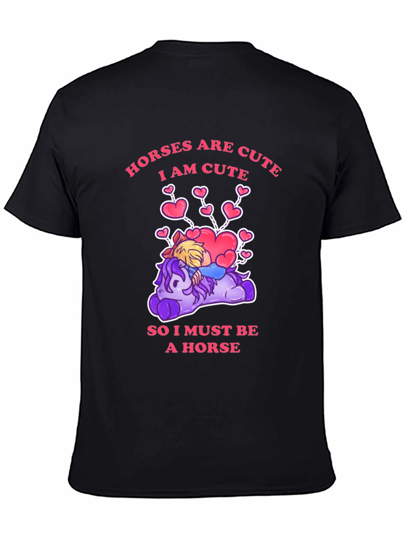 Camiseta Negra con Diseño Gracioso de Caballos