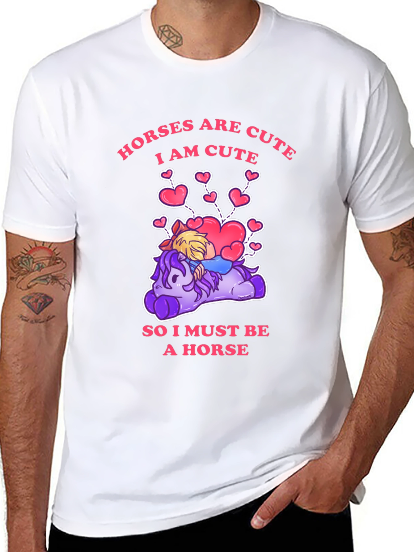 Camiseta Negra con Diseño Gracioso de Caballos
