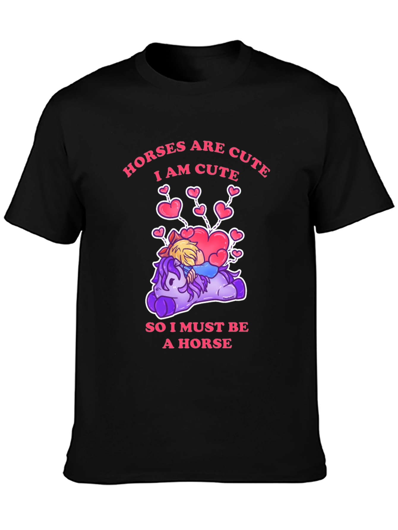 Camiseta Negra con Diseño Gracioso de Caballos