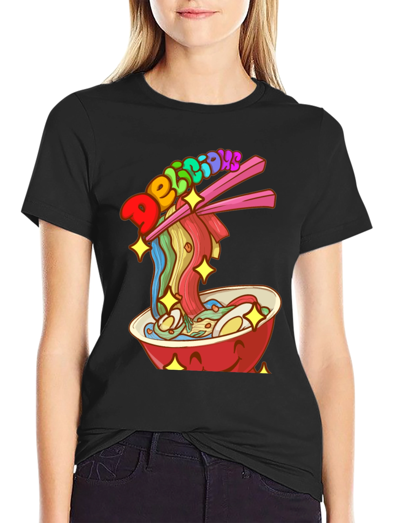 Camiseta Negra con Diseño de Ramen Delicious
