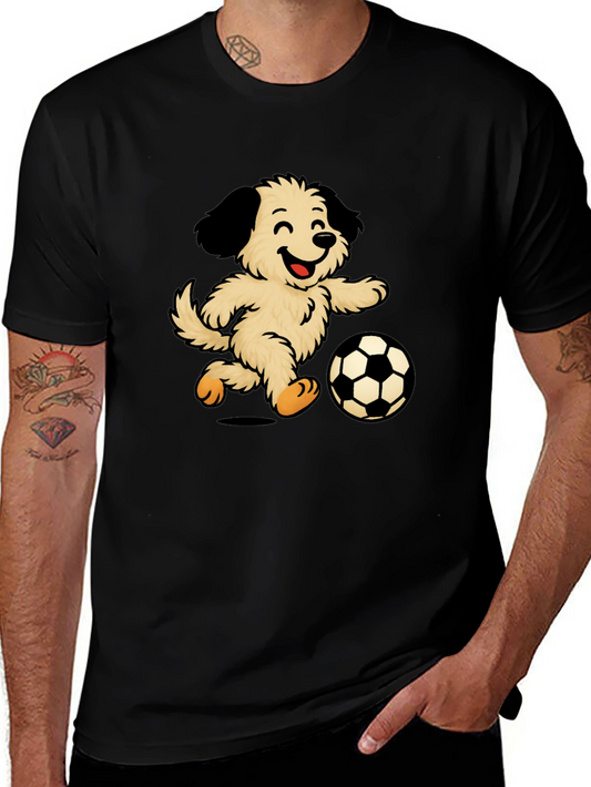 Camiseta Negra con Diseño de Perro Jugando Fútbol