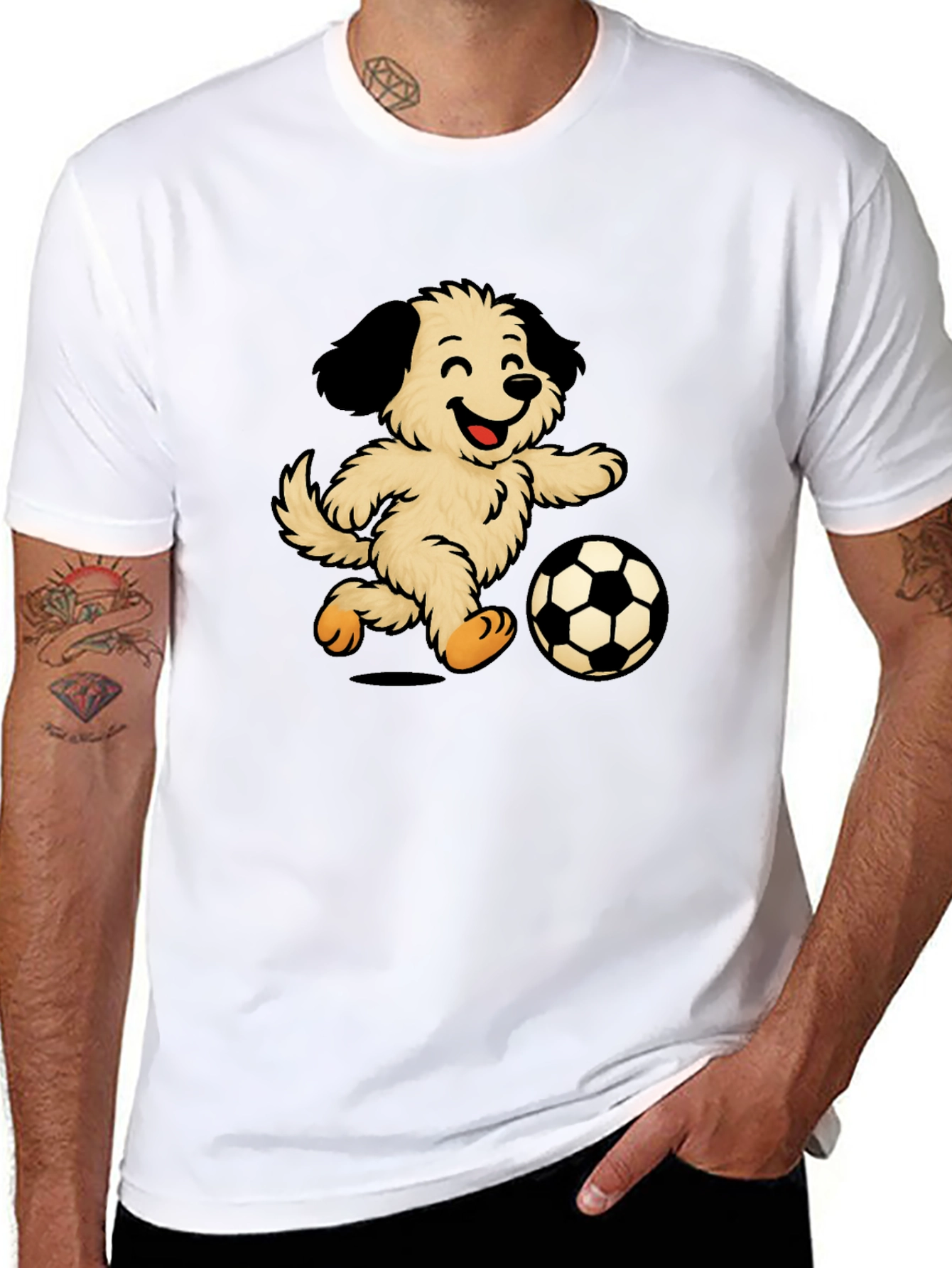 Camiseta Negra con Diseño de Perro Jugando Fútbol