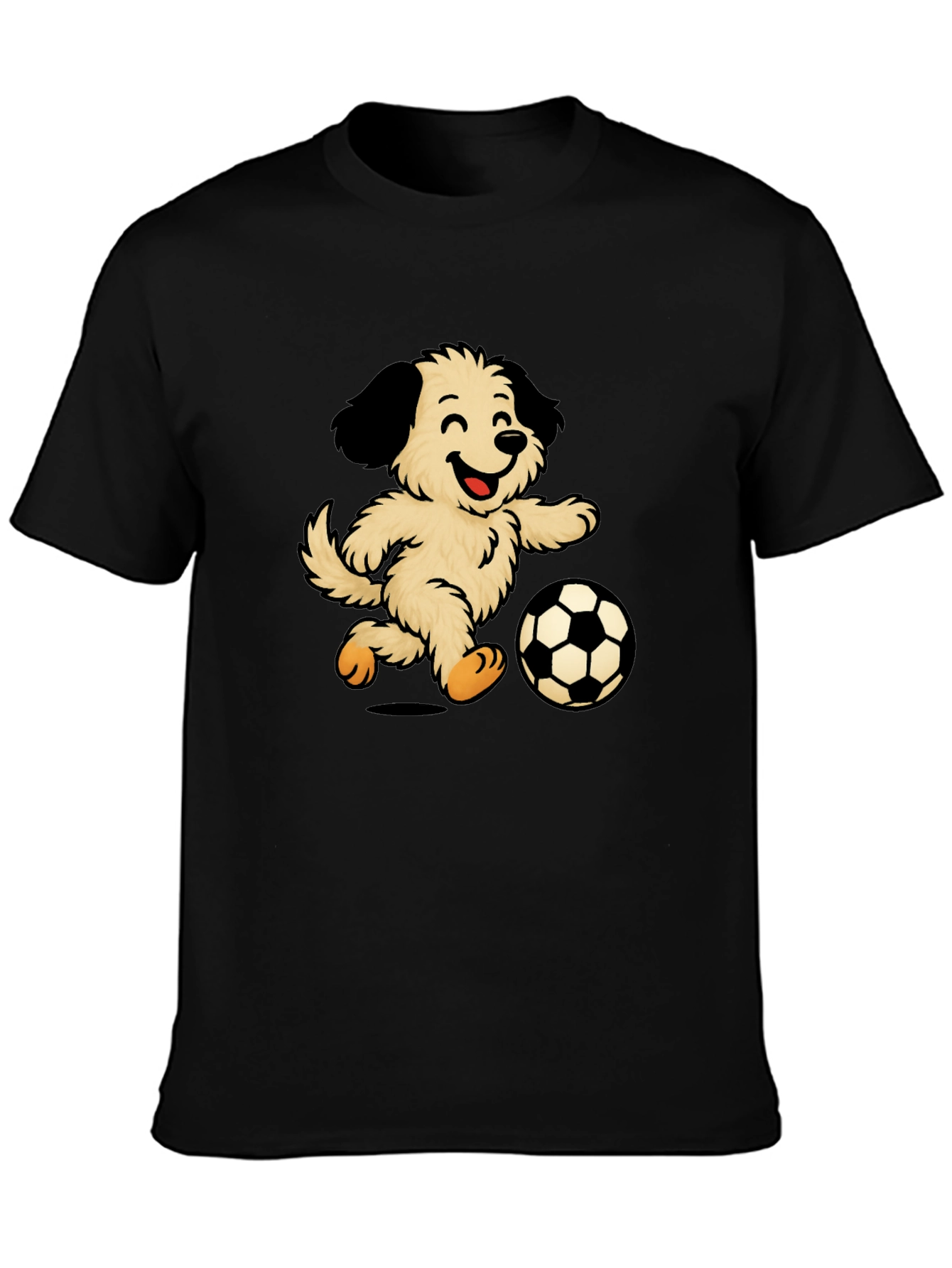 Camiseta Negra con Diseño de Perro Jugando Fútbol