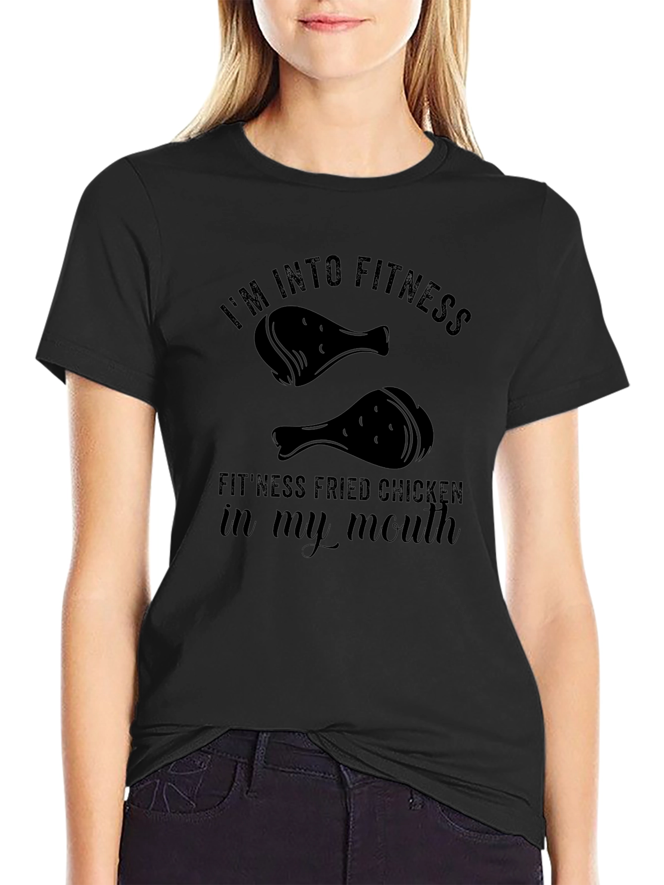 Camiseta Negra Humor Fitness Pollo Frito