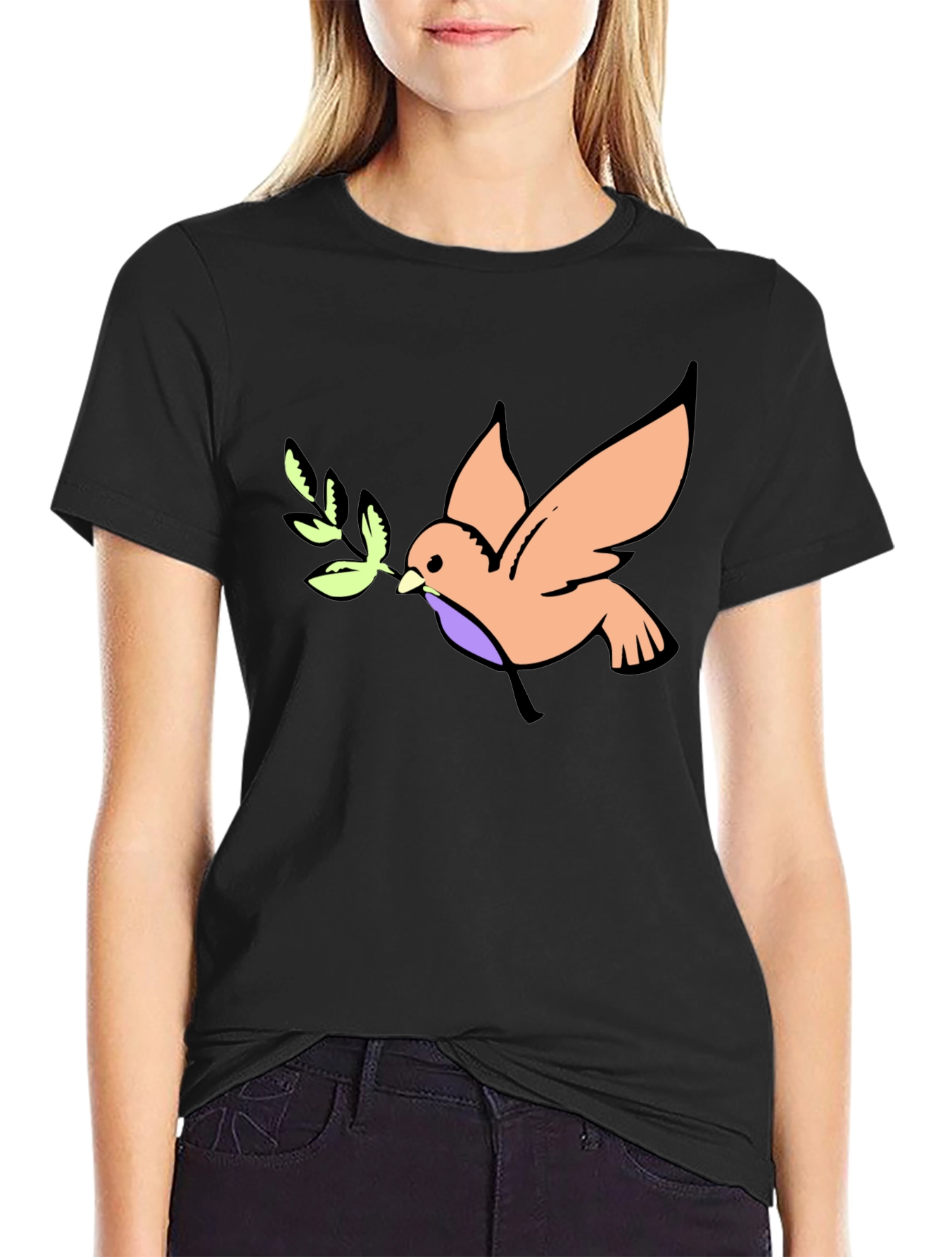 Camiseta Negra con Diseño de Paloma de la Paz