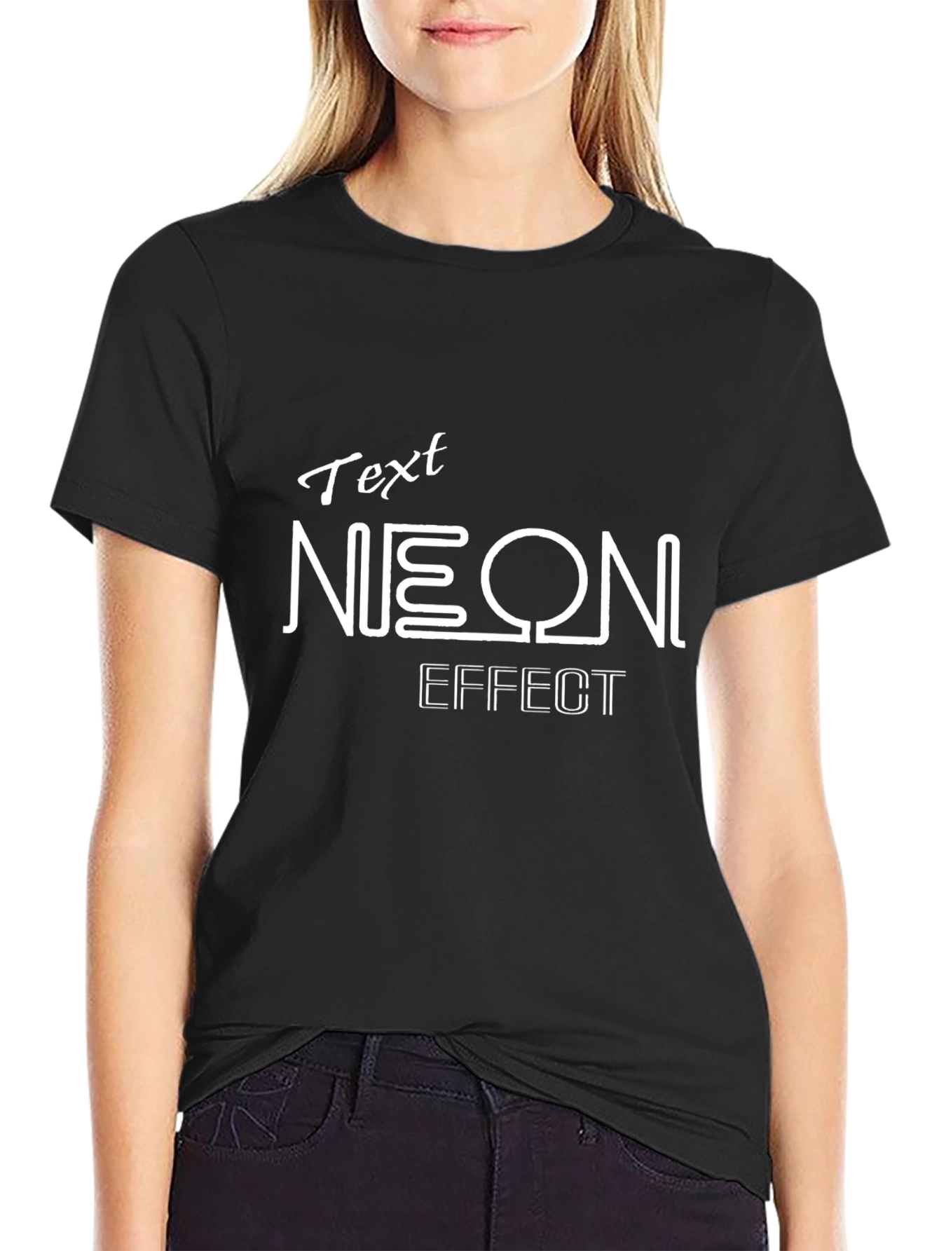 Camiseta Negra con Diseño Text Neon Effect