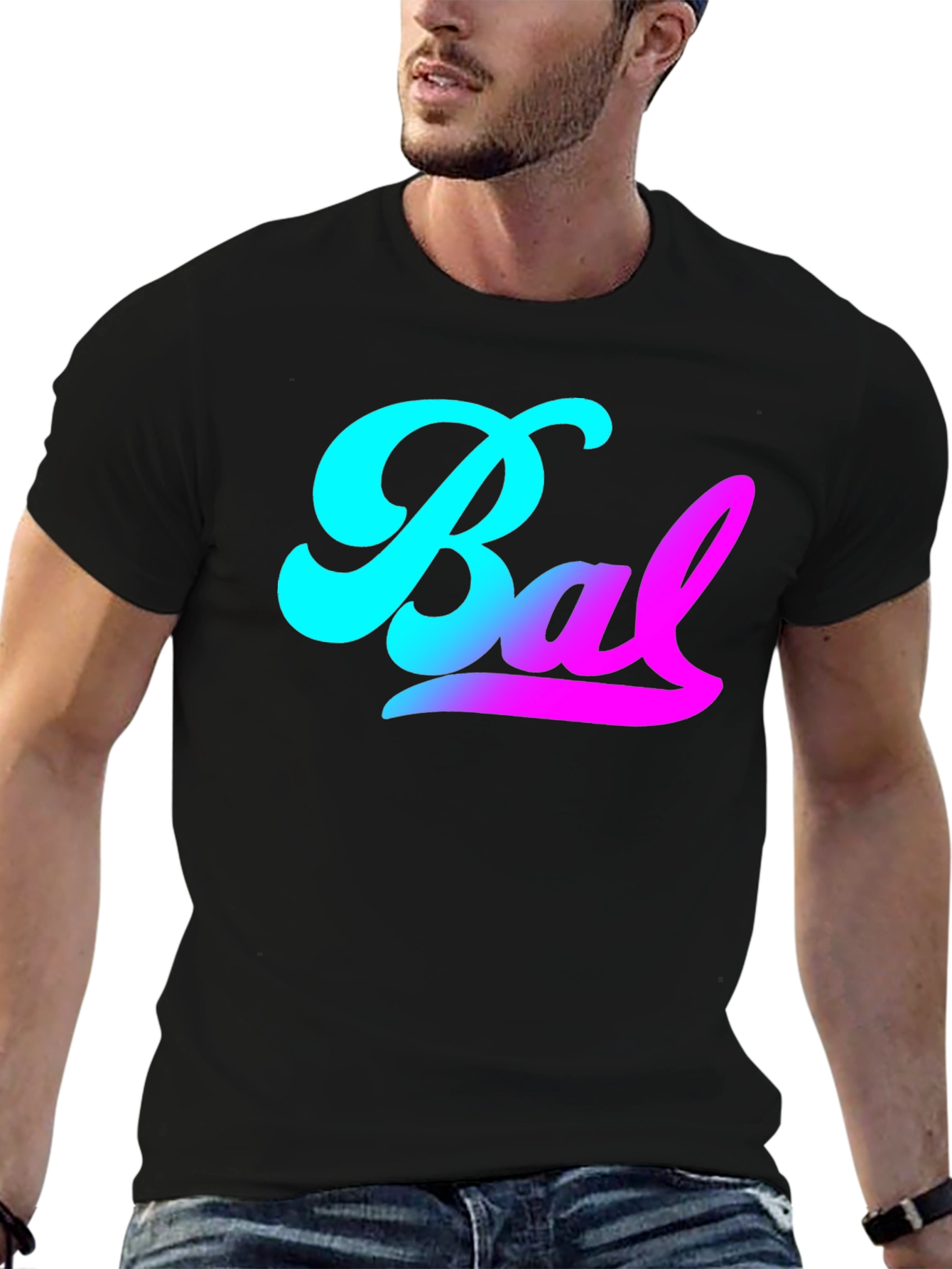 Camiseta Negra Bal Degradado Turquesa a Rosa