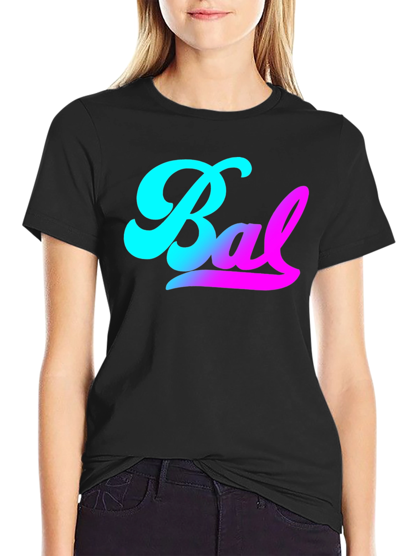 Camiseta Negra Bal Degradado Turquesa a Rosa