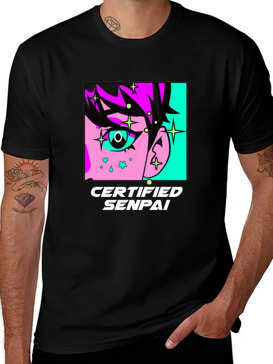 Camiseta Negra con Diseño Anime Certified Senpai