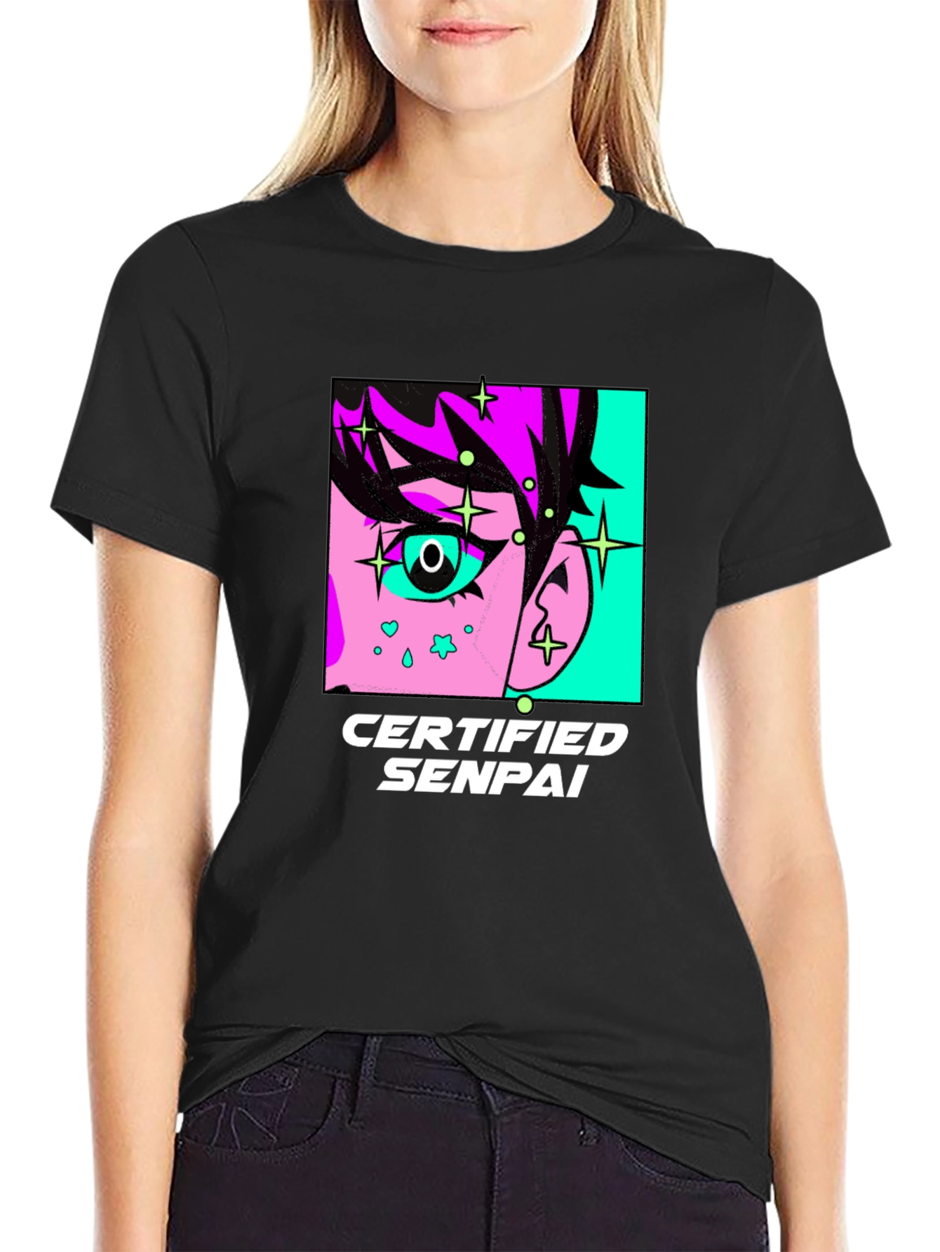 Camiseta Negra con Diseño Anime Certified Senpai
