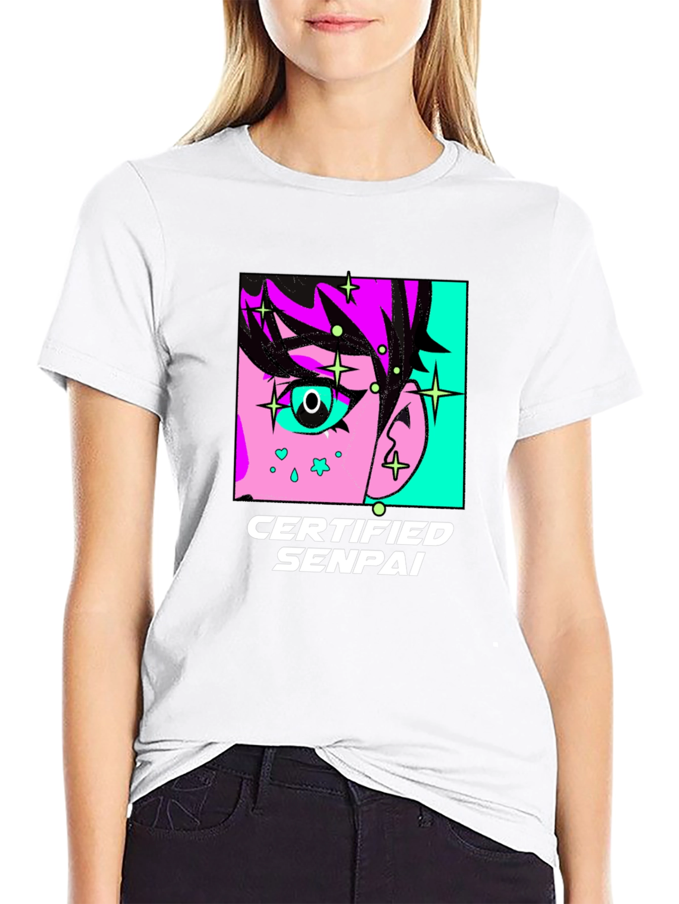 Camiseta Negra con Diseño Anime Certified Senpai