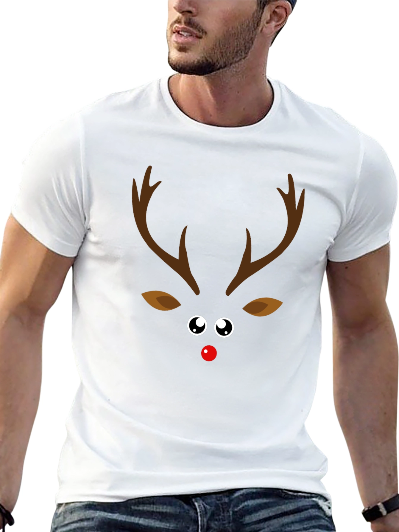 Camiseta Navideña con Diseño de Reno Nariz Roja