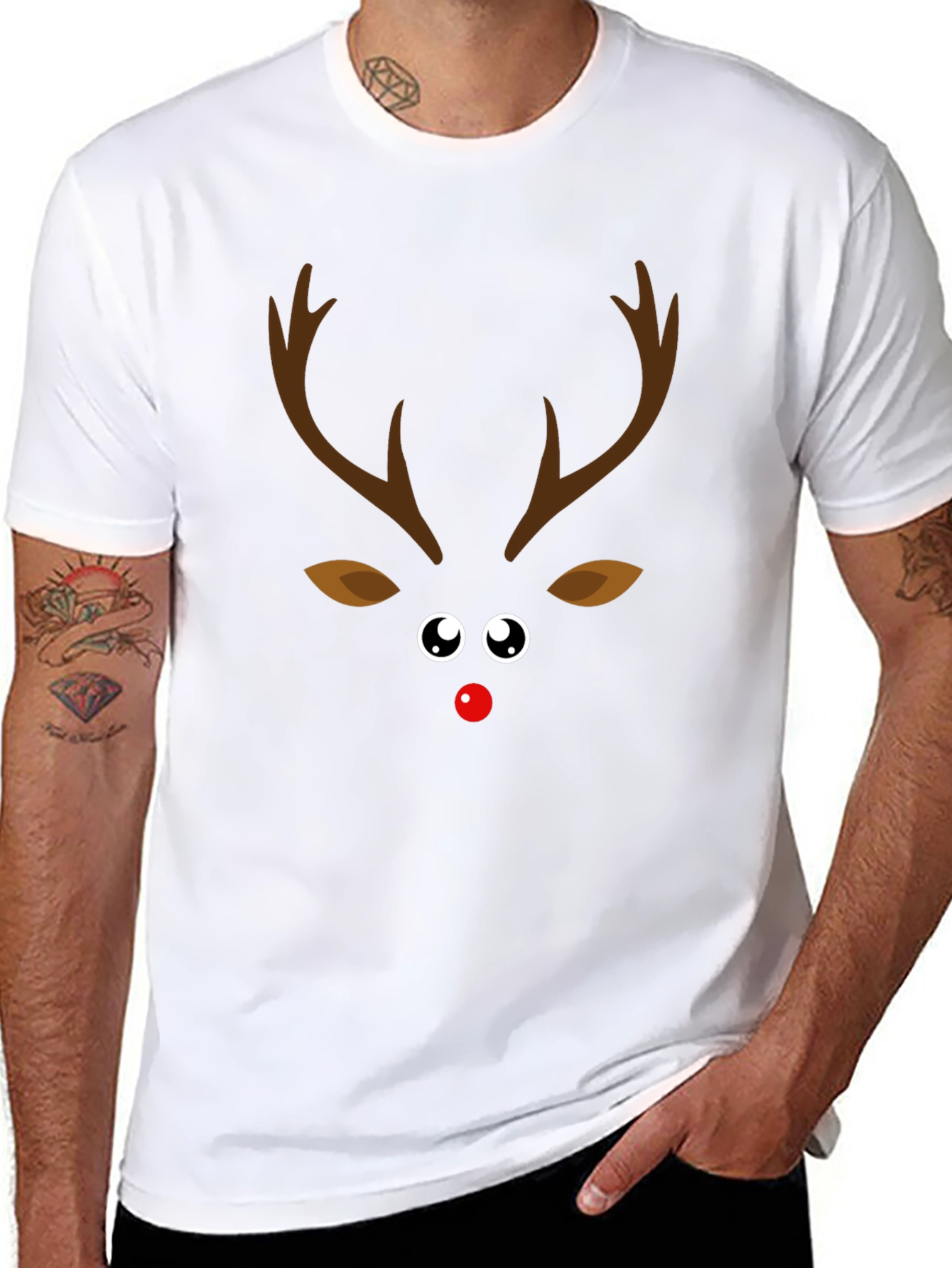 Camiseta Navideña con Diseño de Reno Nariz Roja