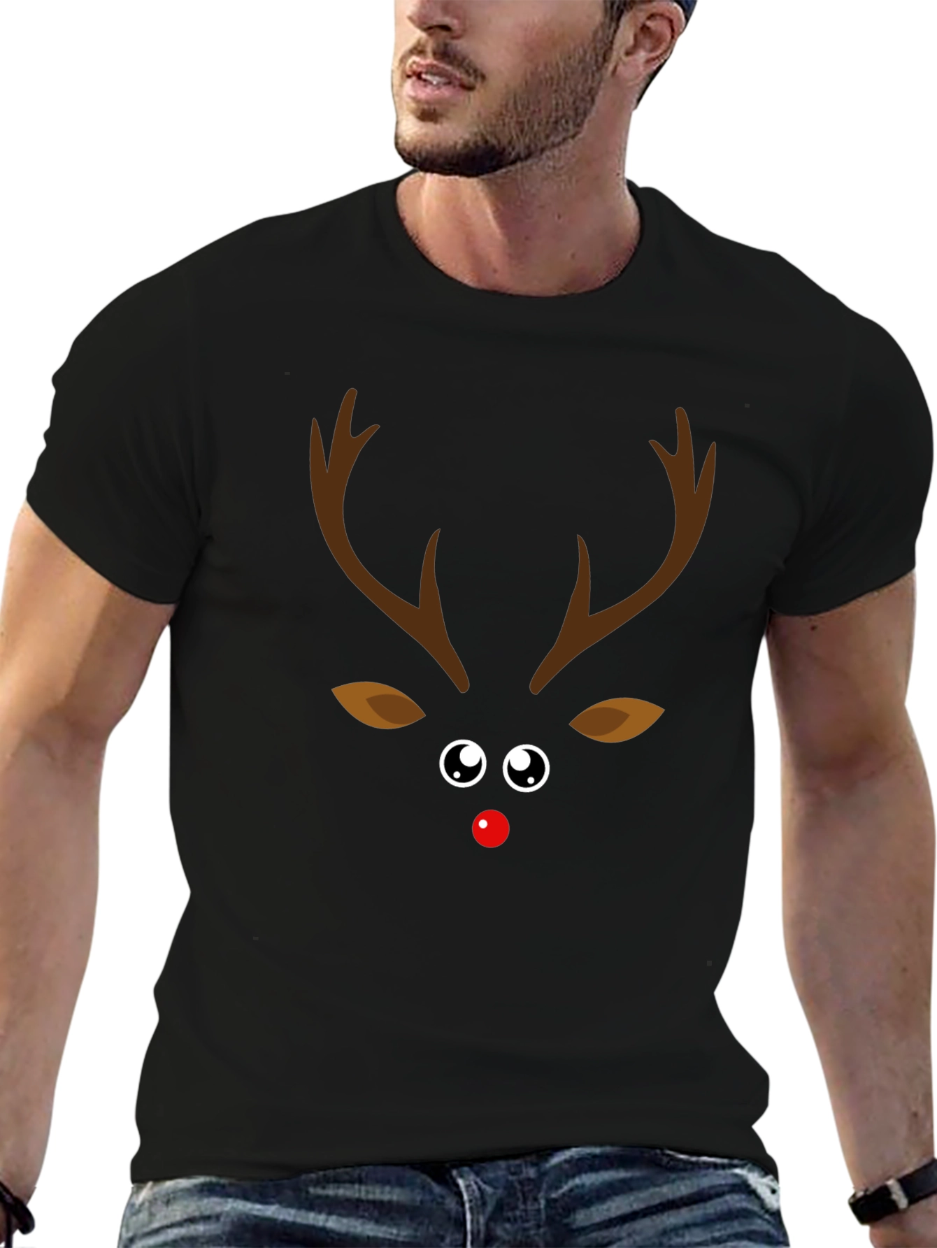 Camiseta Navideña con Diseño de Reno Nariz Roja