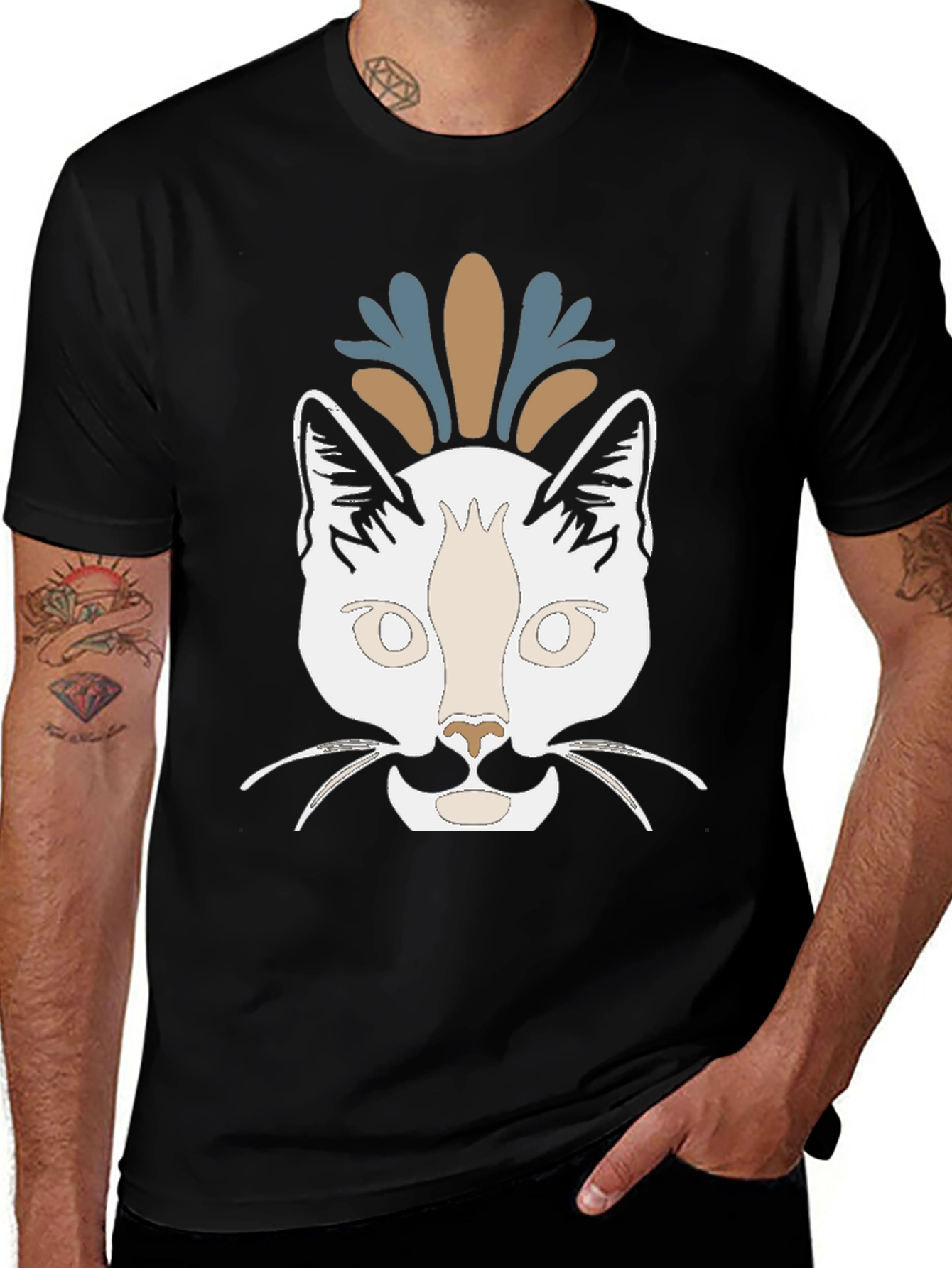 Camiseta Negra con Diseño de Gato Abstracto