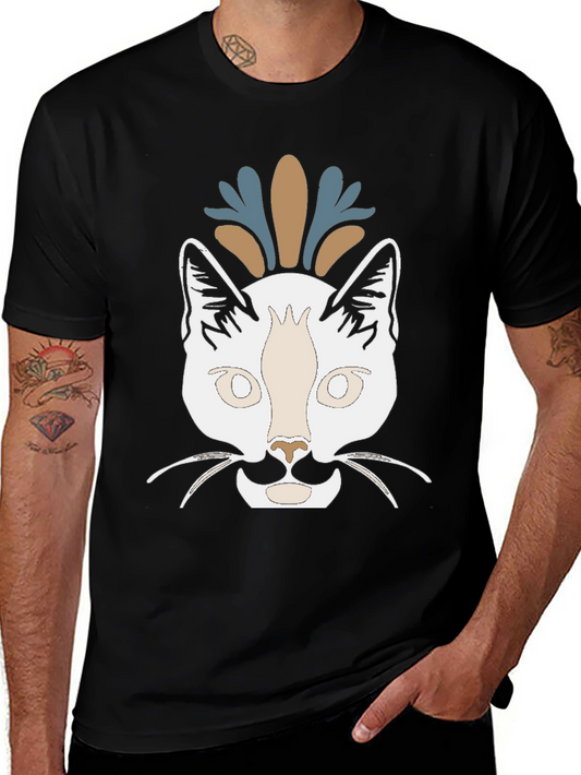 Camiseta Negra con Diseño de Gato Abstracto