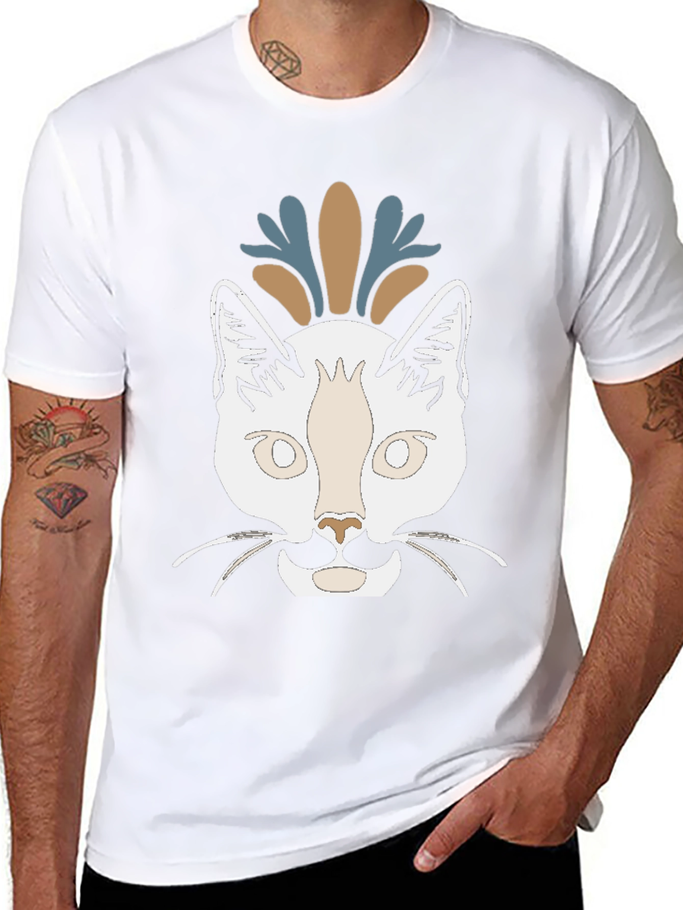 Camiseta Negra con Diseño de Gato Abstracto