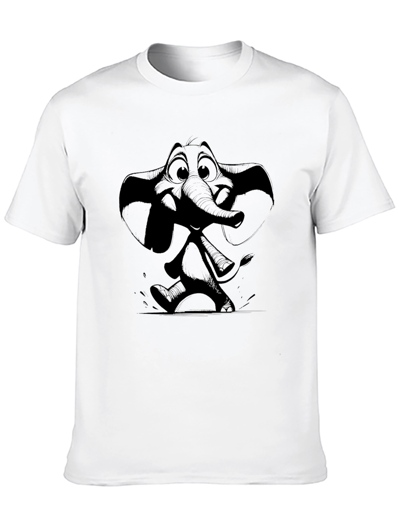 Camiseta Negra con Estampado de Elefante Animado