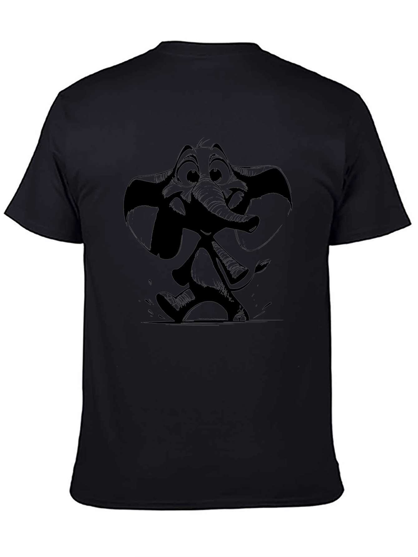 Camiseta Negra con Estampado de Elefante Animado