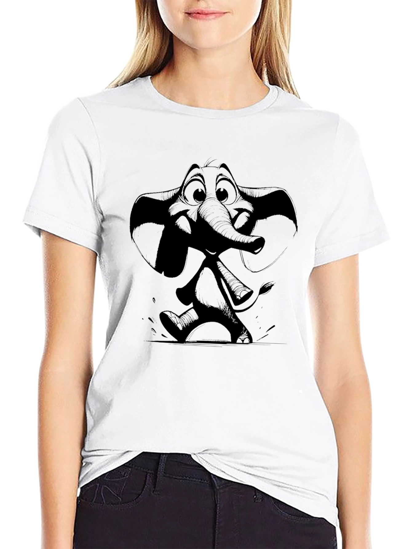 Camiseta Negra con Estampado de Elefante Animado