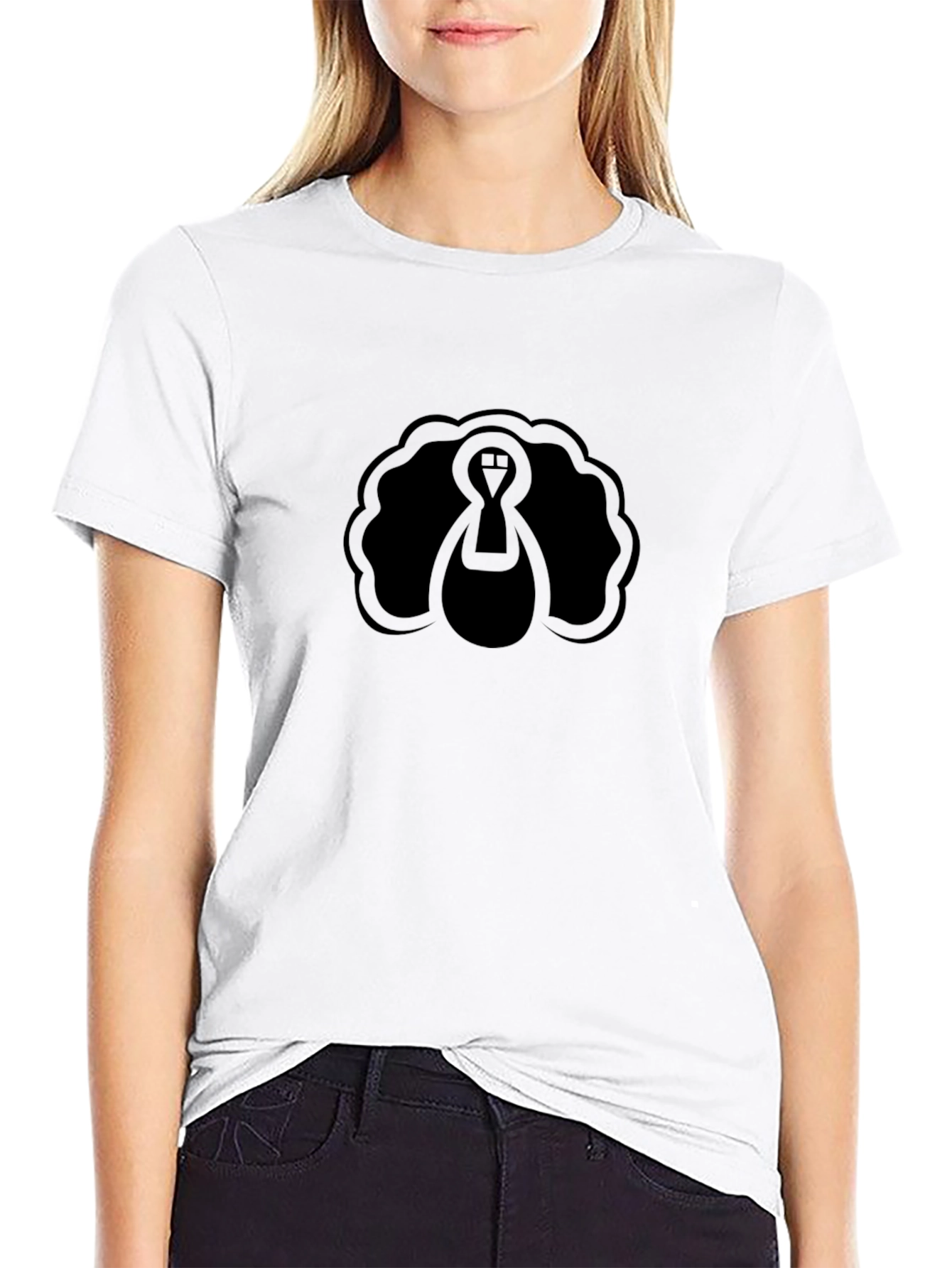 Camiseta Negra con Diseño de Pavo Abstracto