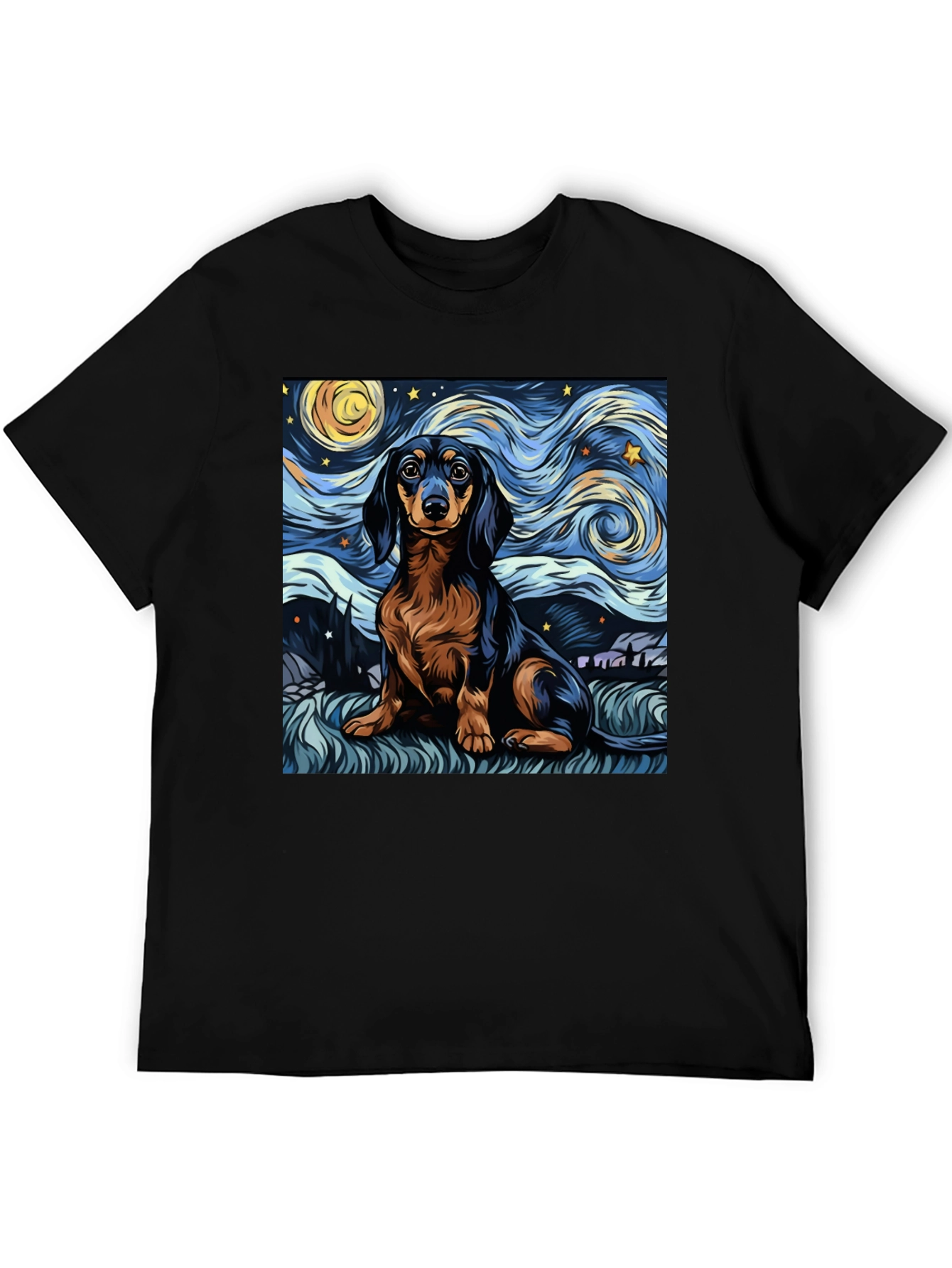 Camiseta Negra Dachshund Noche Estrellada