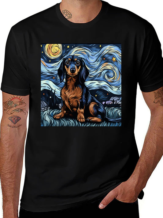 Camiseta Negra Dachshund Noche Estrellada