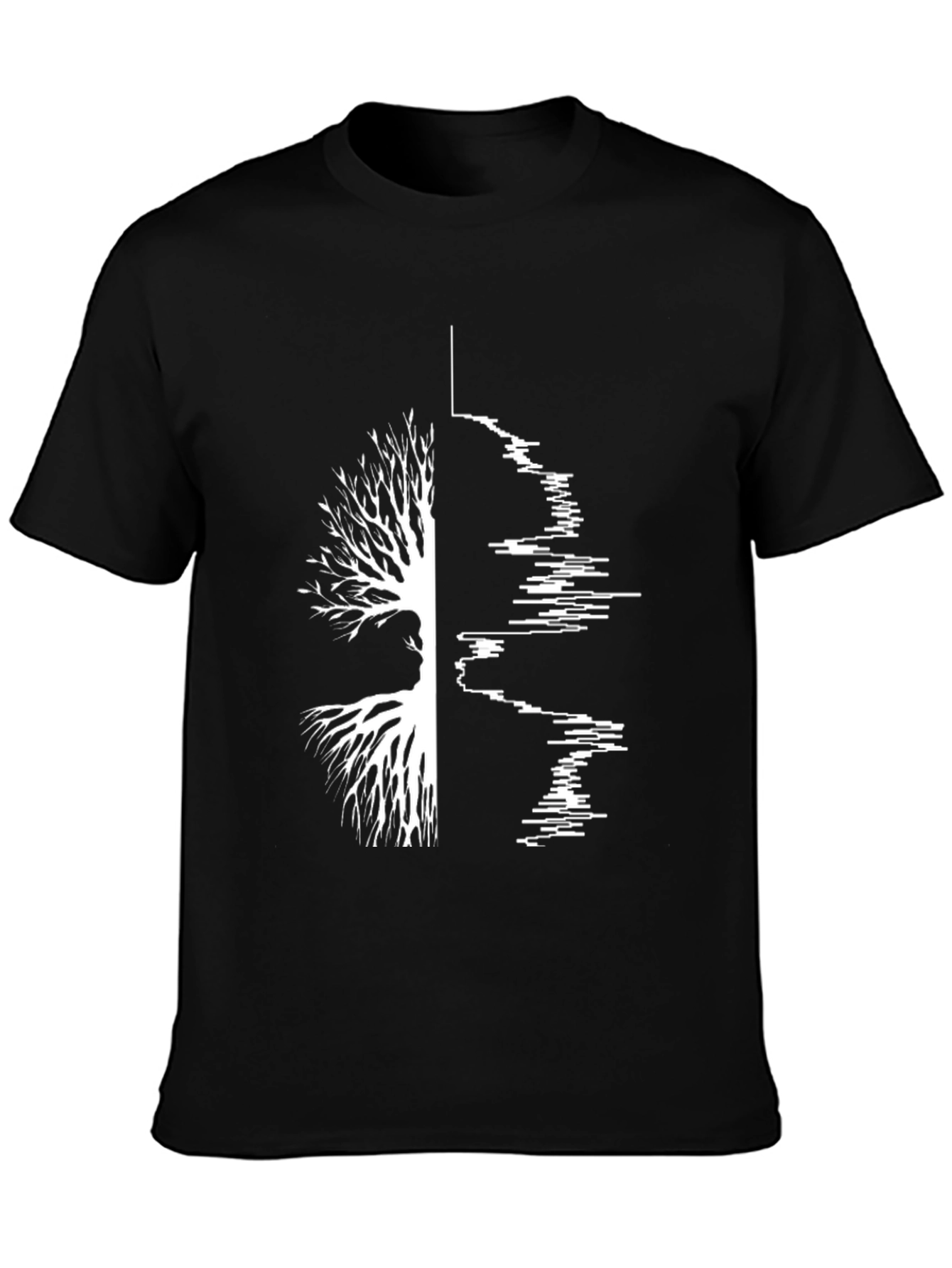 Camiseta Negra Hombre Diseño Árbol y Ondas Sonido