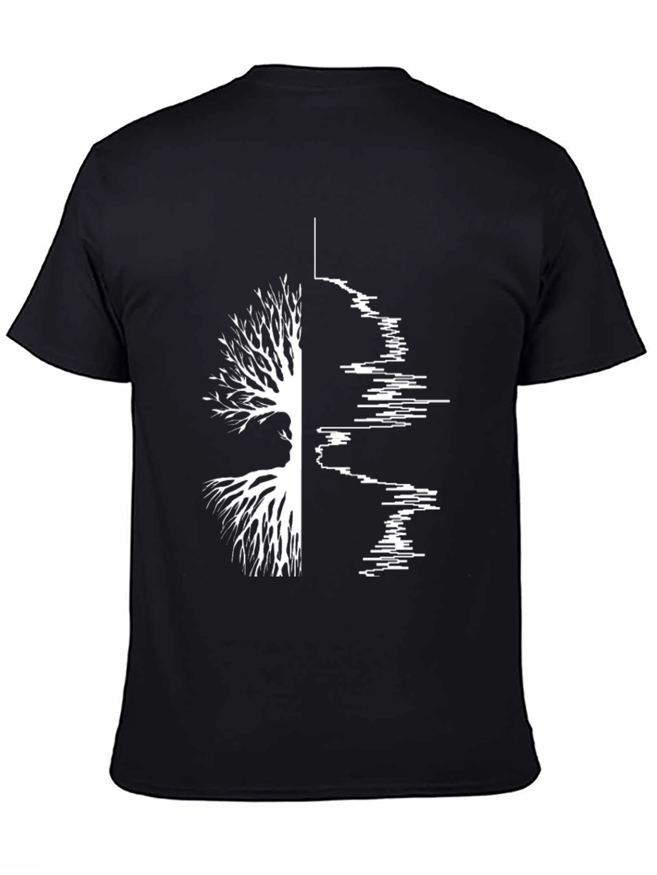 Camiseta Negra Hombre Diseño Árbol y Ondas Sonido