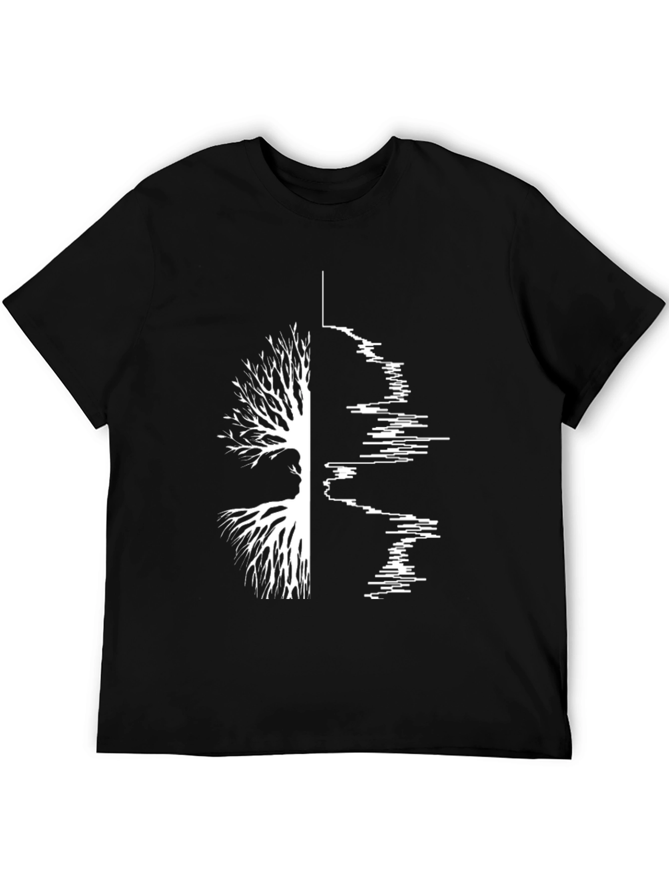 Camiseta Negra Hombre Diseño Árbol y Ondas Sonido