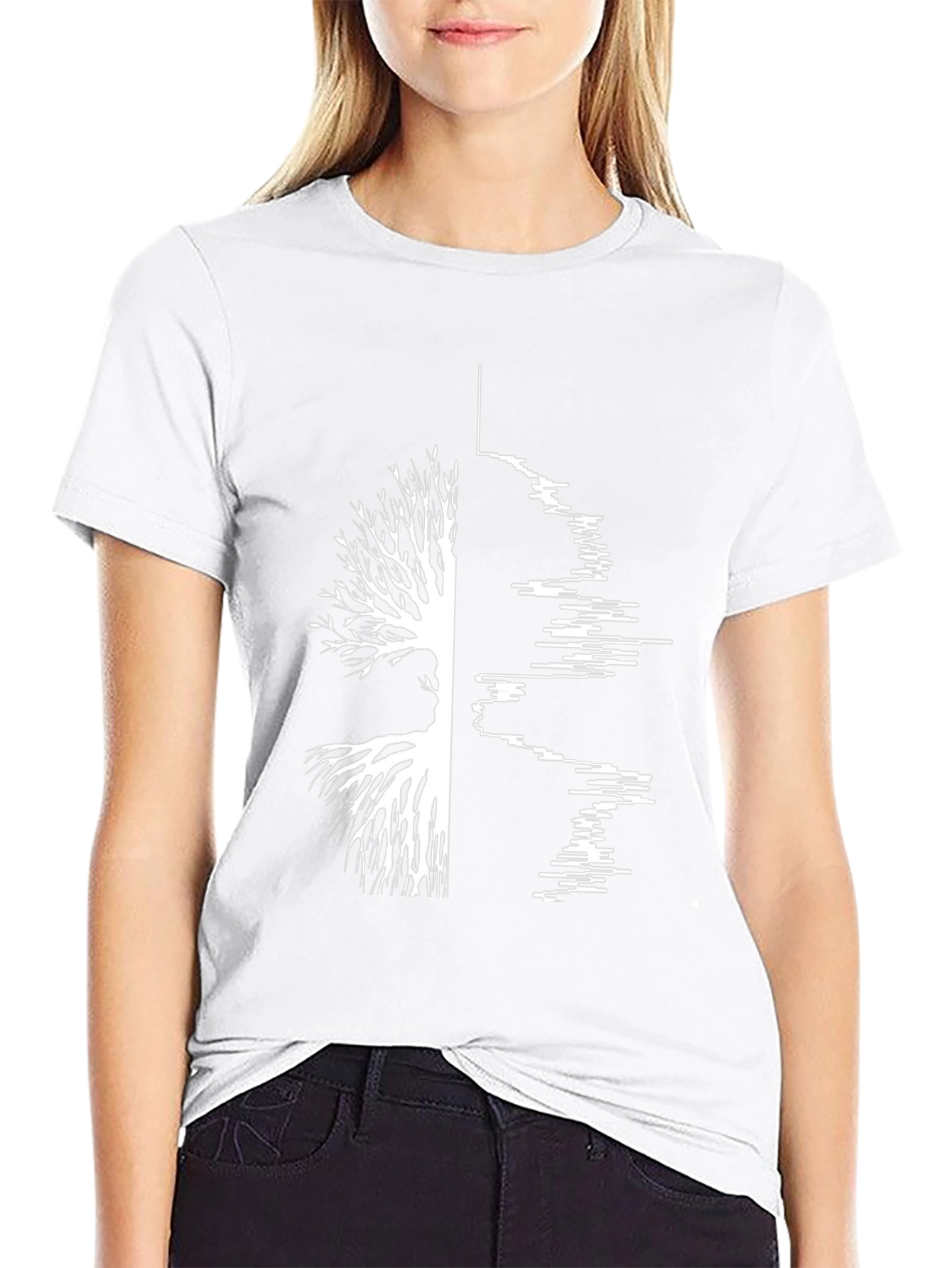 Camiseta Negra Hombre Diseño Árbol y Ondas Sonido