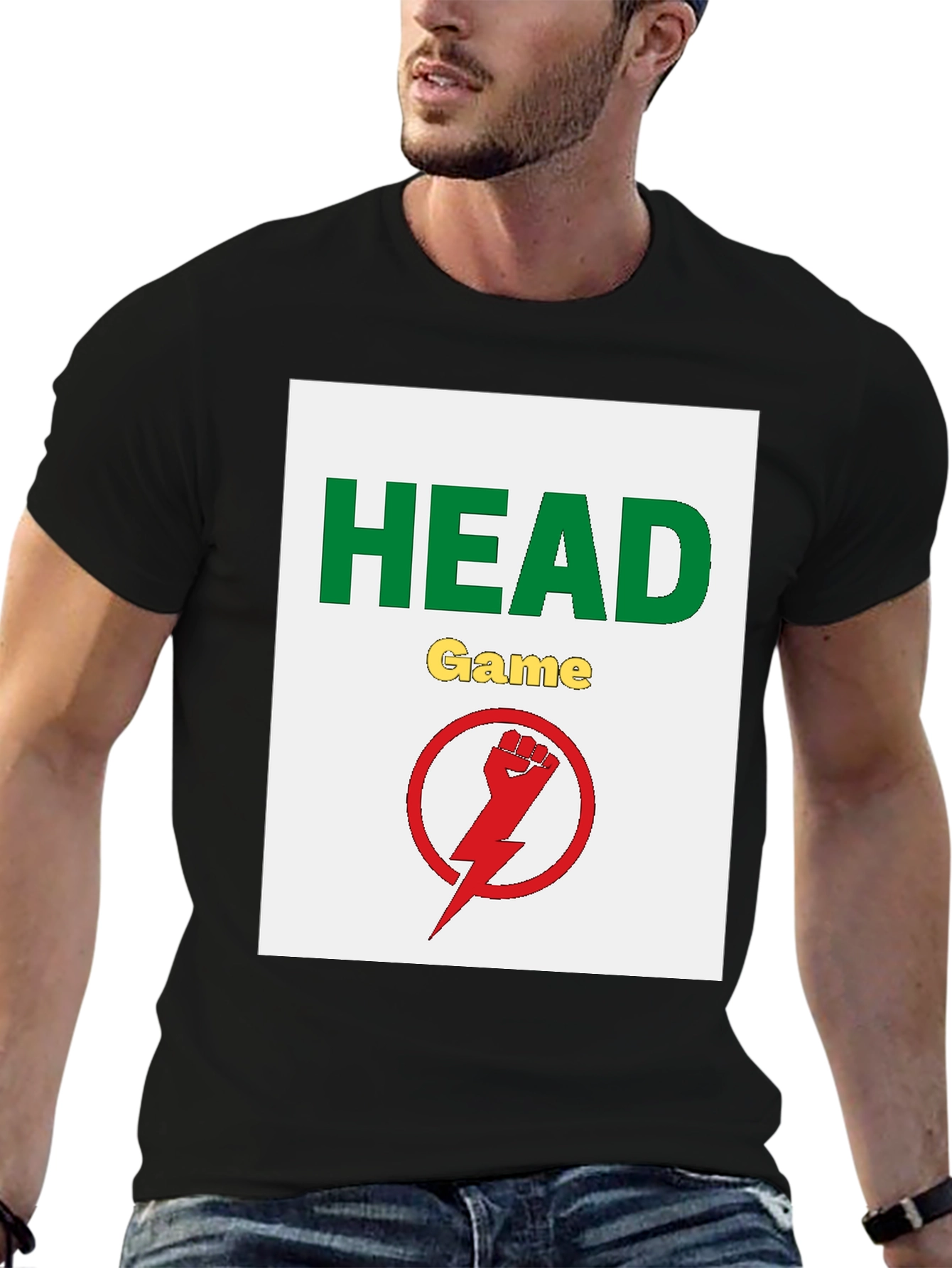 Camiseta Negra Head Game con Diseño Gráfico