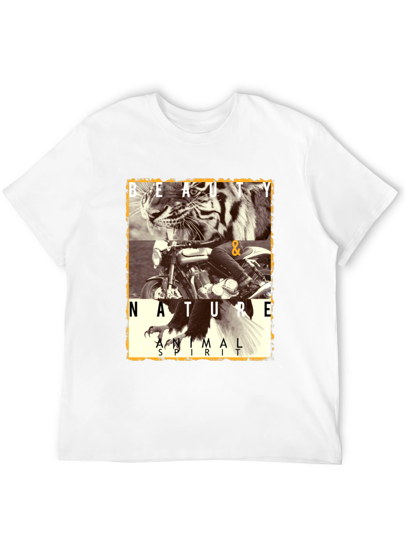 Camiseta Negra con Diseño de Tigre y Moto