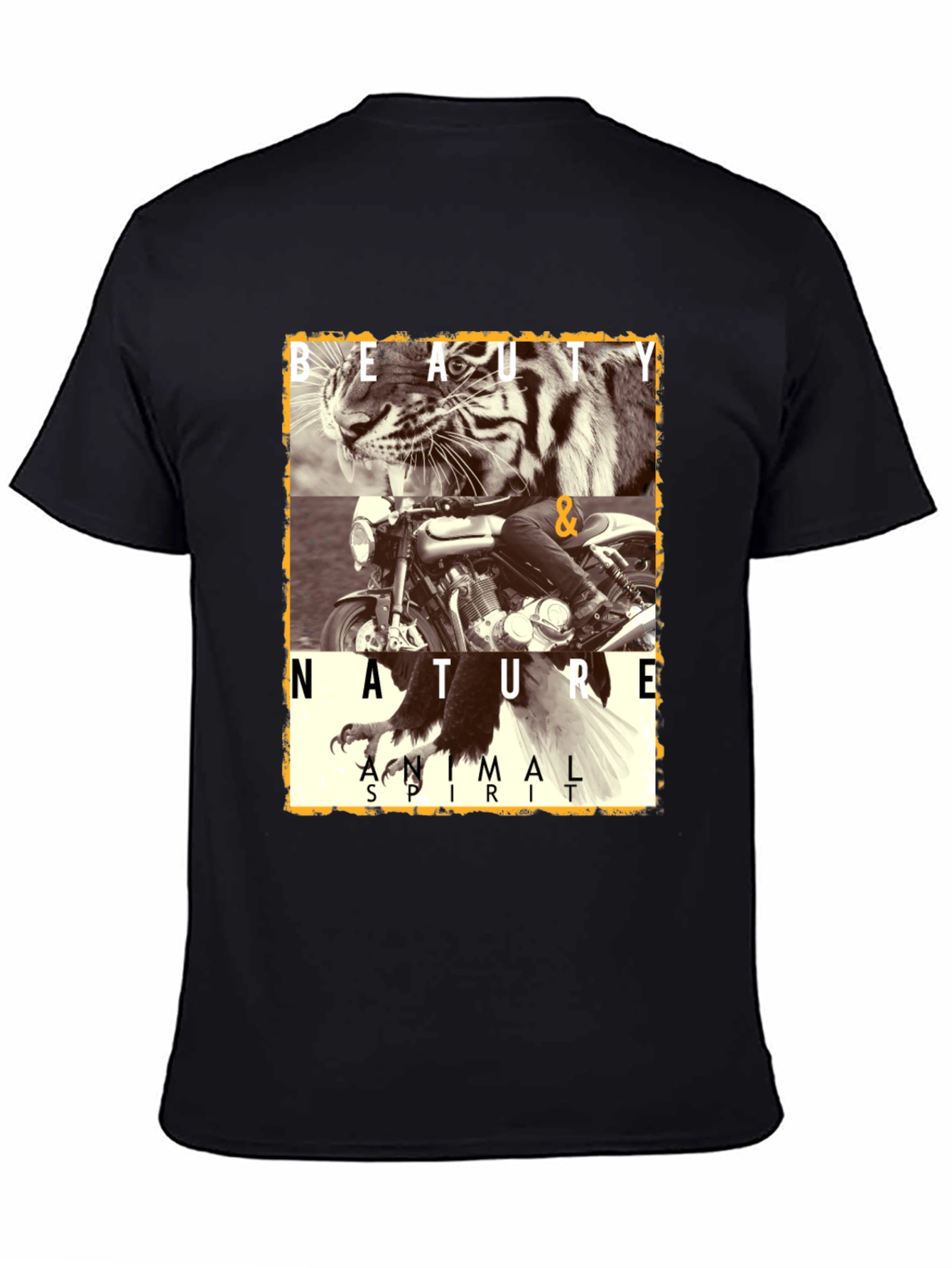 Camiseta Negra con Diseño de Tigre y Moto