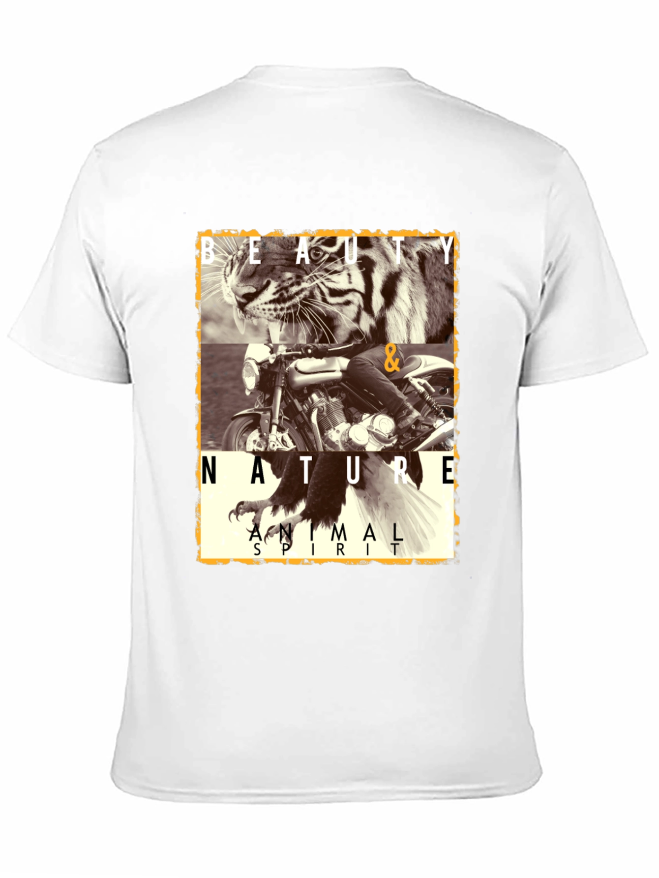 Camiseta Negra con Diseño de Tigre y Moto
