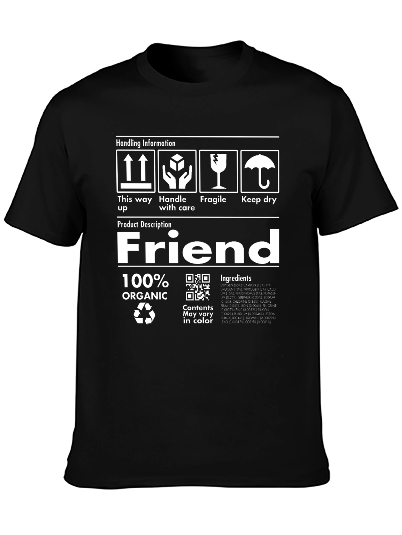 Camiseta Negra Orgánica Friend - Manejar con Cuidado