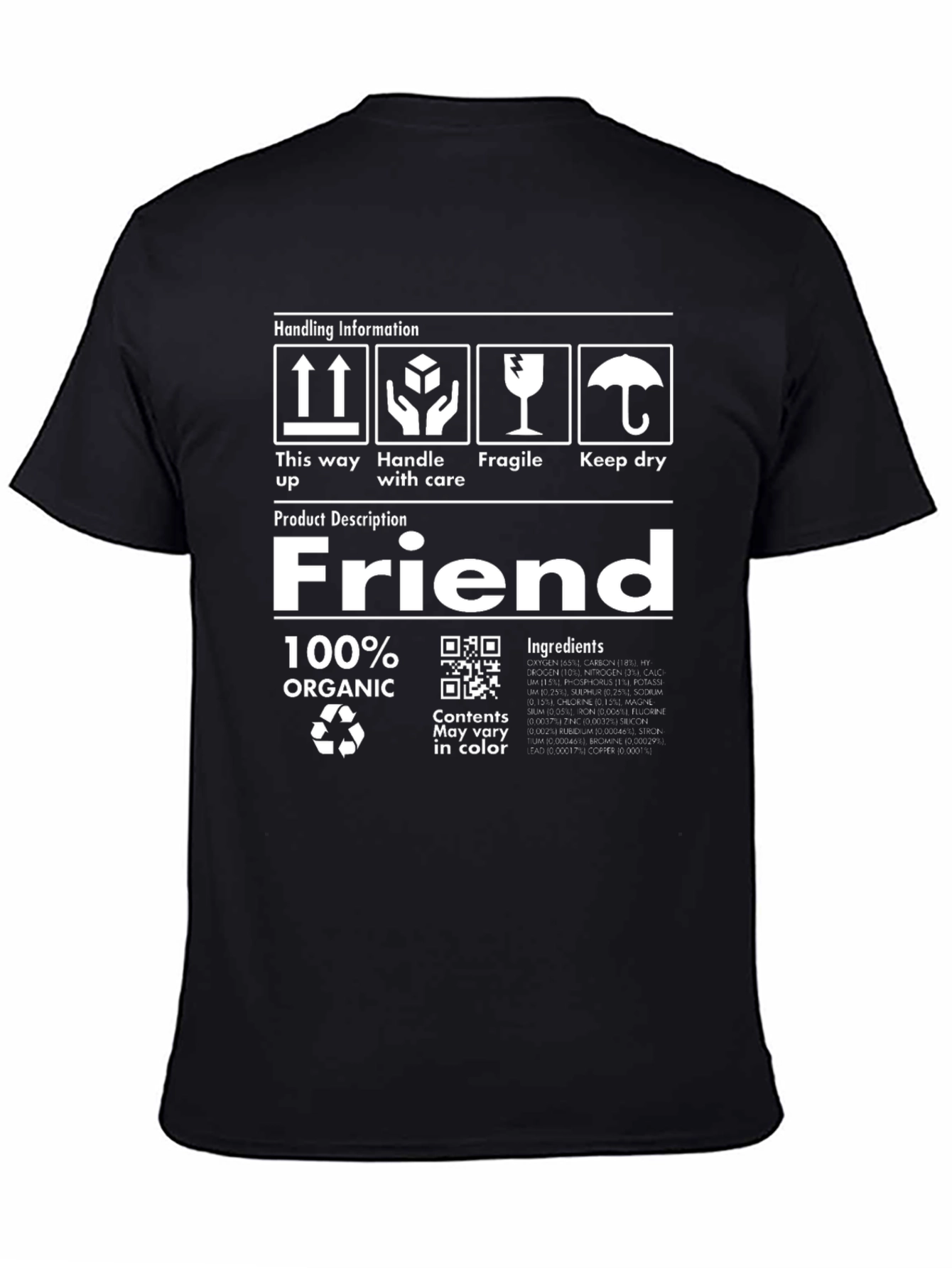 Camiseta Negra Orgánica Friend - Manejar con Cuidado
