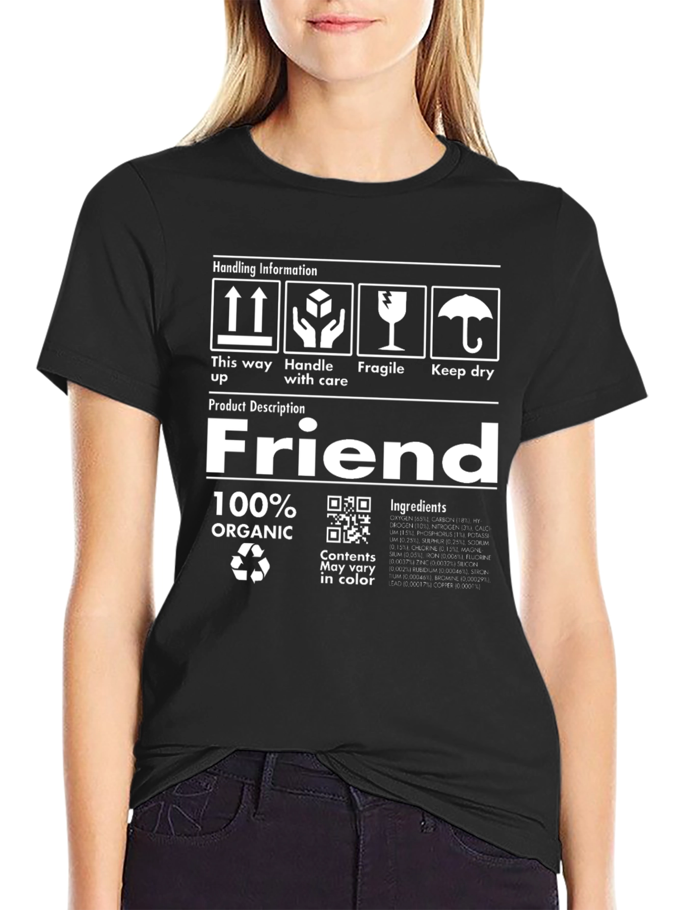 Camiseta Negra Orgánica Friend - Manejar con Cuidado