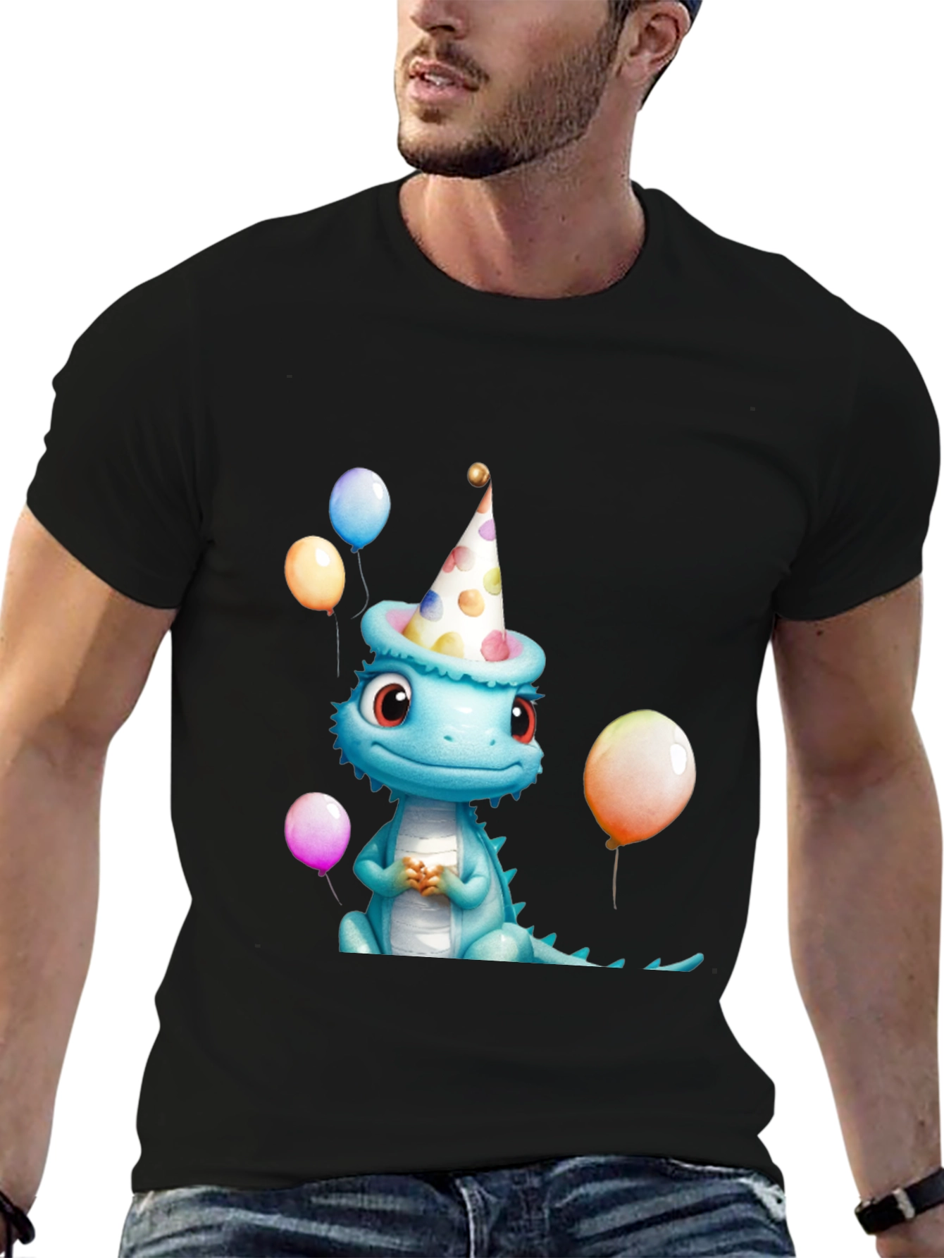 Camiseta Negra con Dinosaurio Cumpleañero